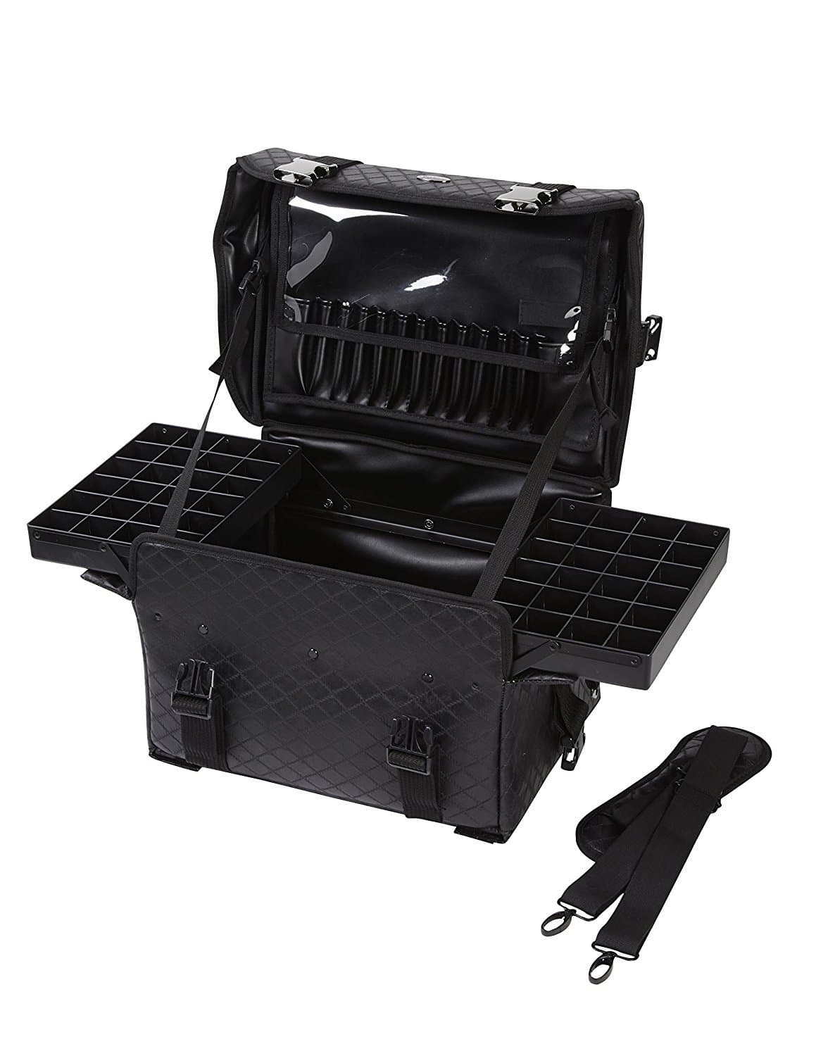 Seya Beauty Soft Sided Pro Makeup Artist Nail Art Organizer Train Case Carry-on w/ Removable Dividers & Travel Brush Holder (Black Quilted) by Seya Beauty