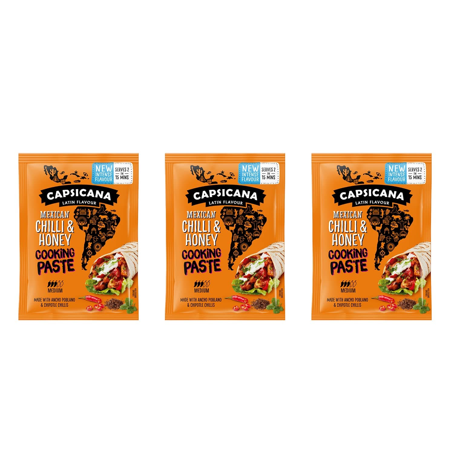 Capsicana – Mexican Chilli & Honey Cooking Paste, x 3 Packs, Vegetarian, Medium Mild