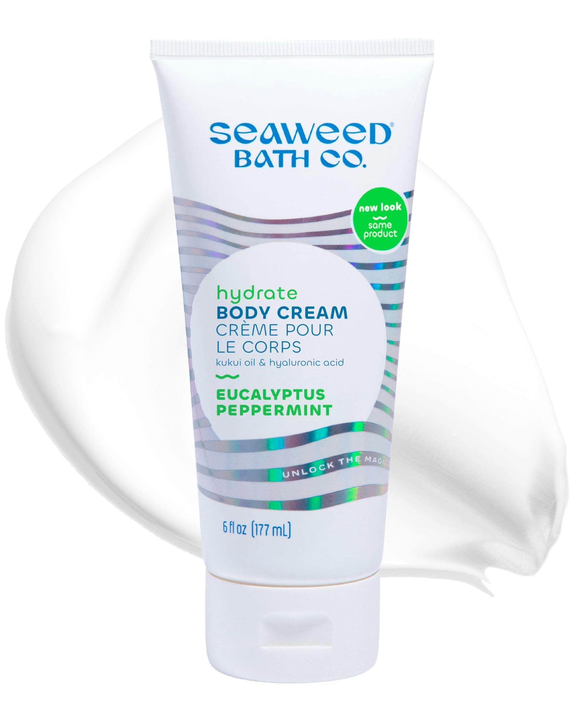 Seaweed Bath Co. Hydrate Body Cream - Eucalyptus Peppermint - Hydrating Scented Moisturizer for Body and Hands - With Vitamin E, Hyaluronic Acid and Shea Butter for Dry Skin - 6 oz