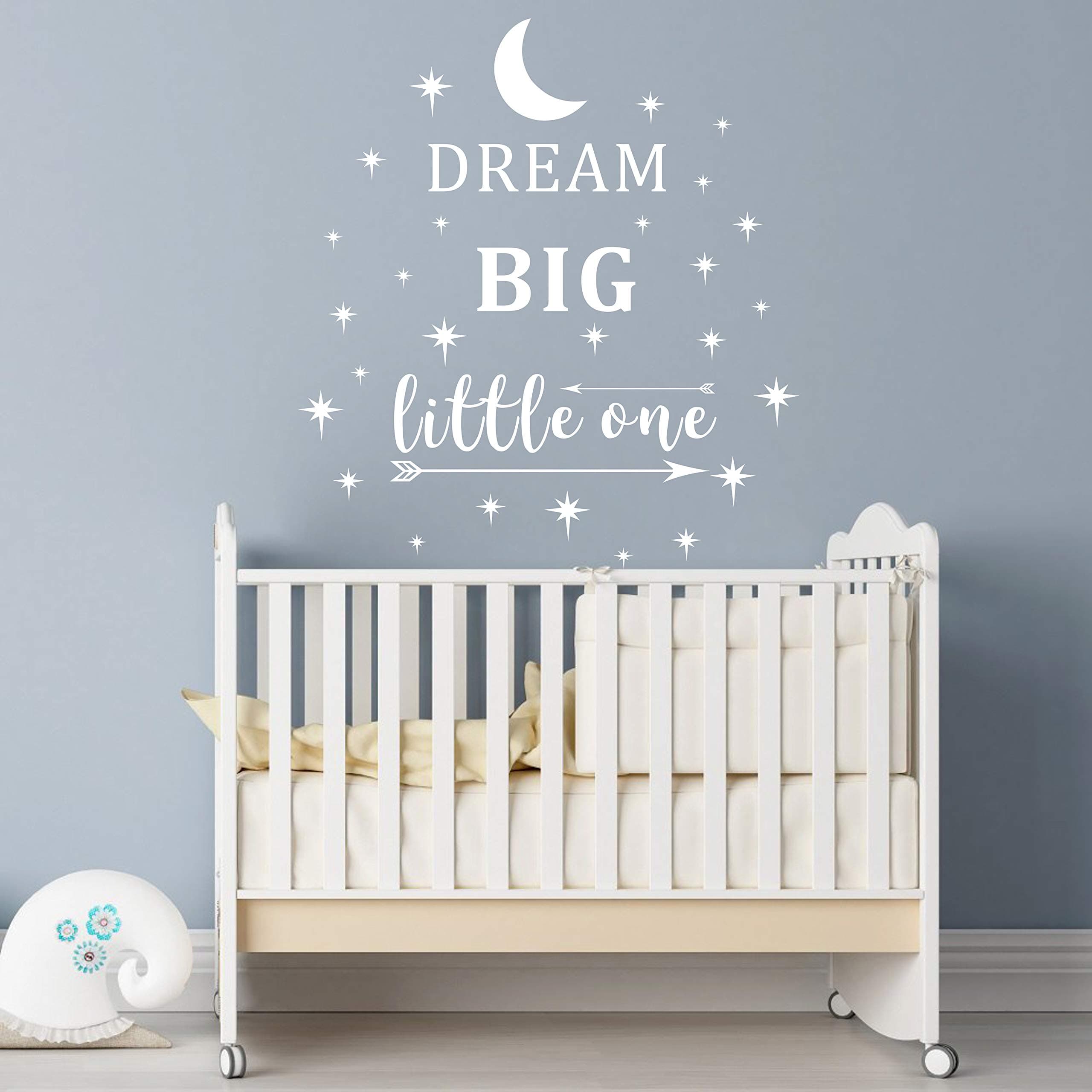 Dream Big Little One Wall Decal, Wall Sticker Quote, Nursery Wall Decal, Removable Vinyl Stickers for Children Baby Kids Boy Girl Bedroom A24 (White)