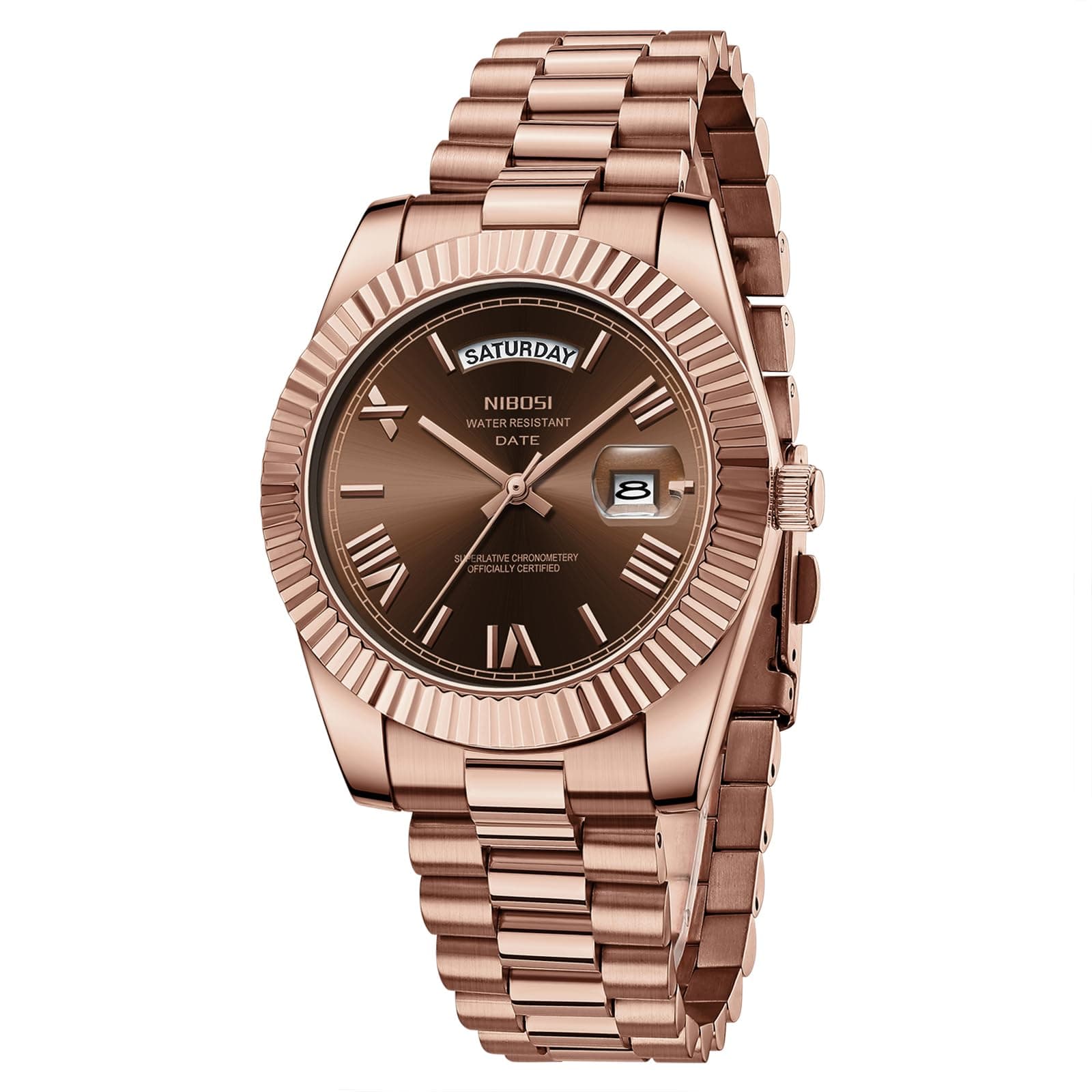 Men Watches Analog Quartz Stainless Steel Rose Gold Silver Watches for Men Waterproof Business Classic Desiger Wrist Watch with Day Date, A01-Rose Brown