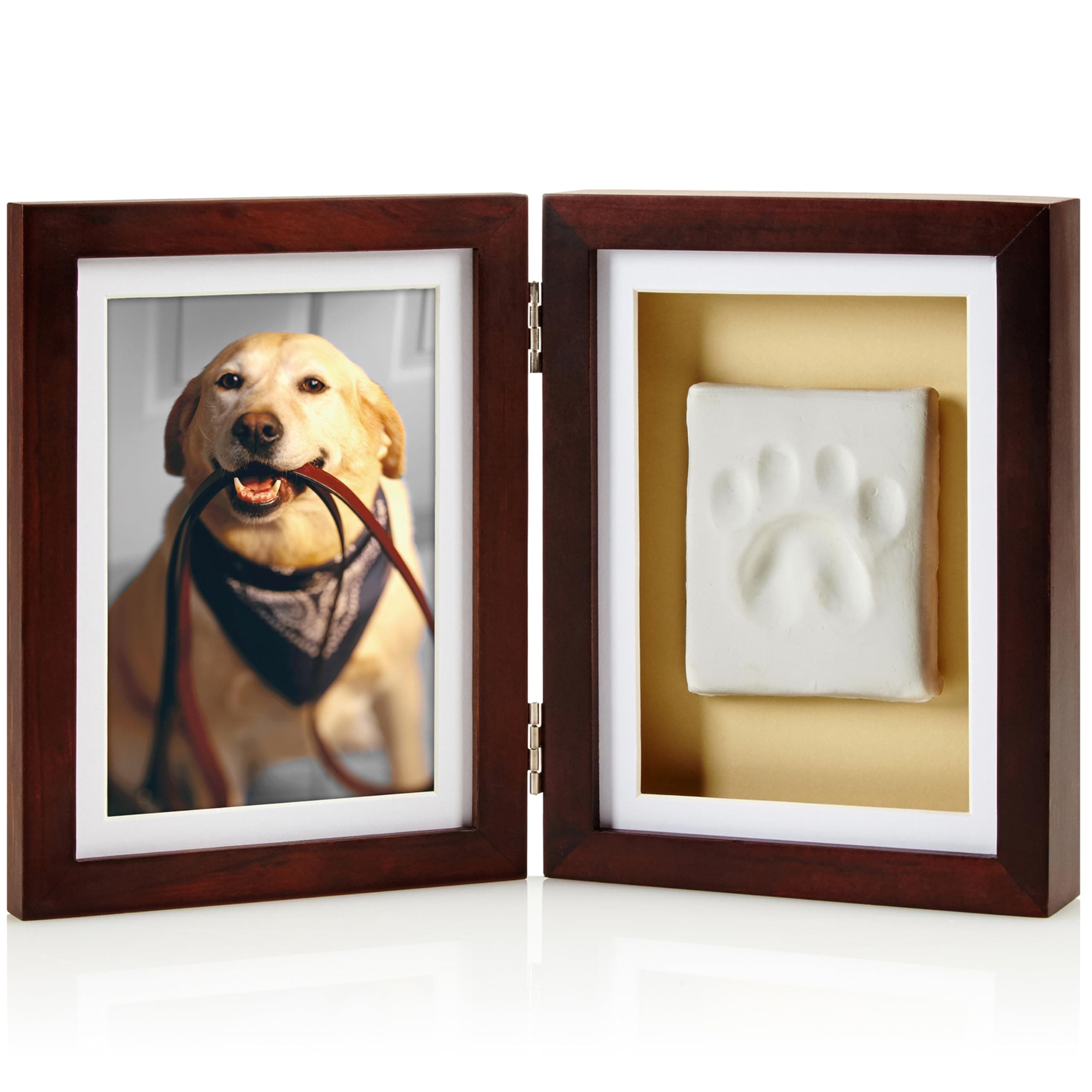 Pearhead Pet Paw Print Memorial Frame with Clay Imprint Kit, Dog & Cat Pawprint Keepsake Wood Photo Frame, DIY No Bake Paw Print Kit, 4x6 Picture Display, Espresso Brown