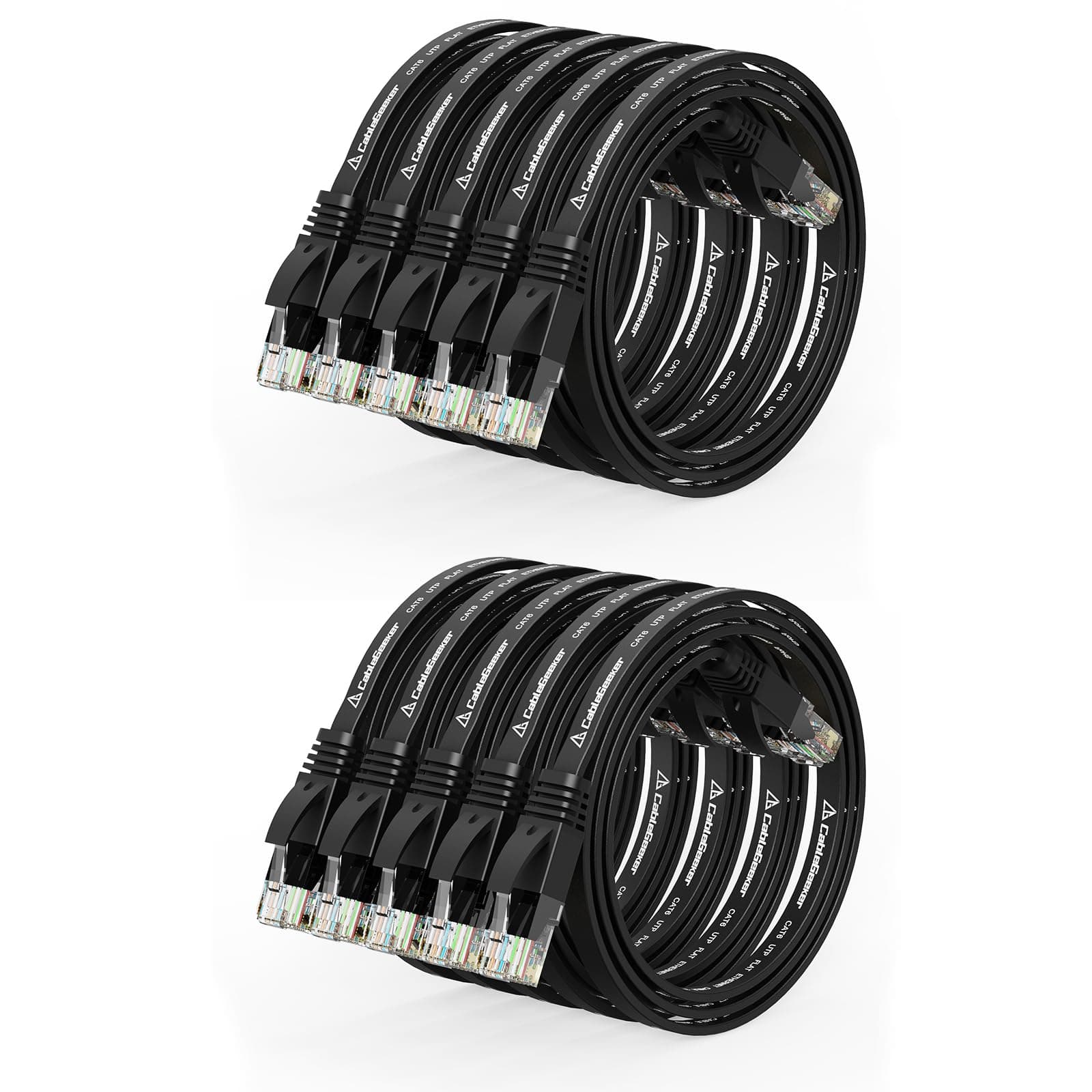 Cat 6 Ethernet Cable 1.5ft (10 Pack) (at a Cat5e Price but Higher Bandwidth) Flat Internet Network Cables - Cat6 Ethernet Patch Cable Short - Black Computer LAN Cable with Snagless RJ45 Connectors