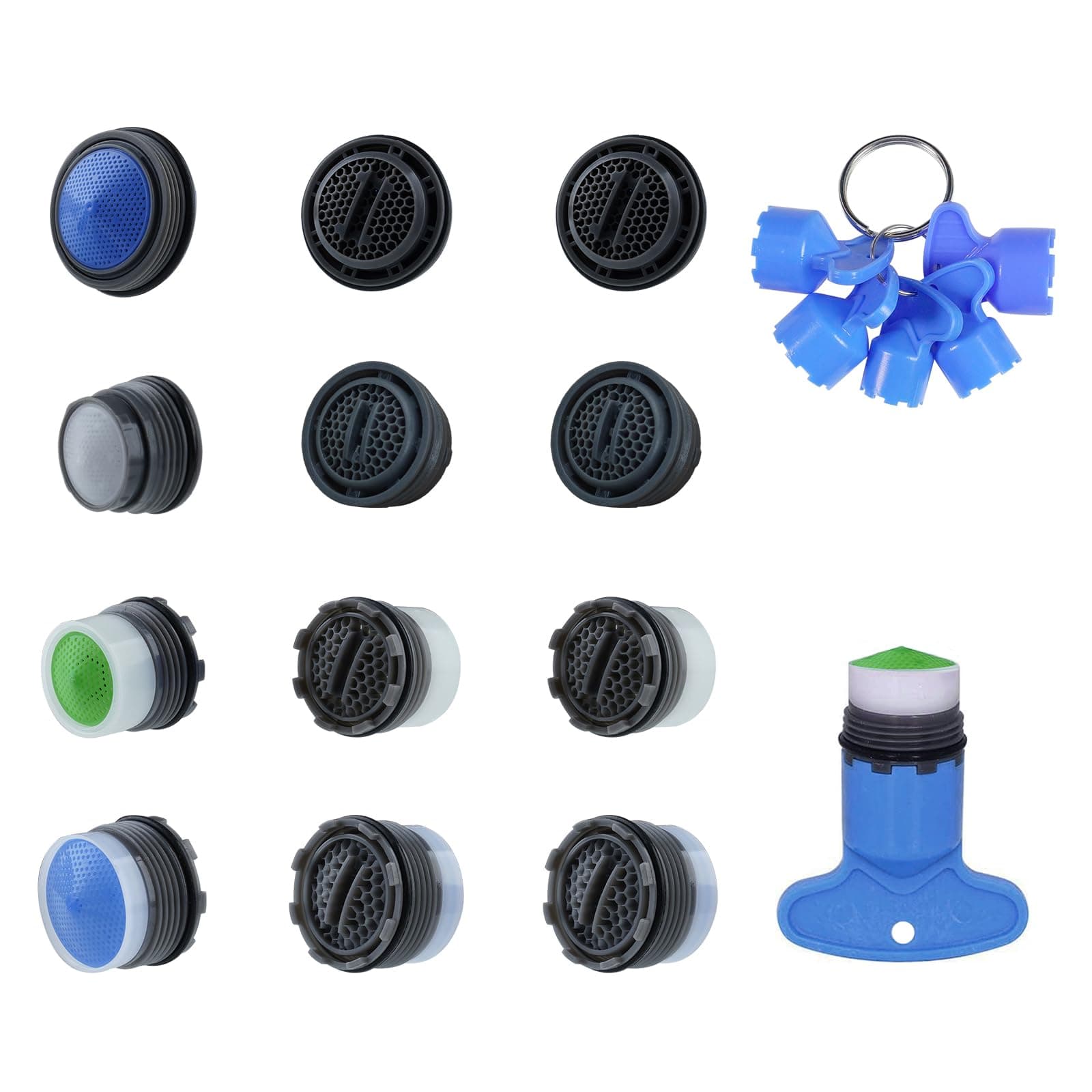Hibbent 12 Pcs Faucet Aerator with 6 Pcs Faucet Aerator Key Removal Wrench Tool, Aerators Replacement Inserts for Sink M16.5 18.5 21.5 24 mm Tap Aerators Flow Restrictor