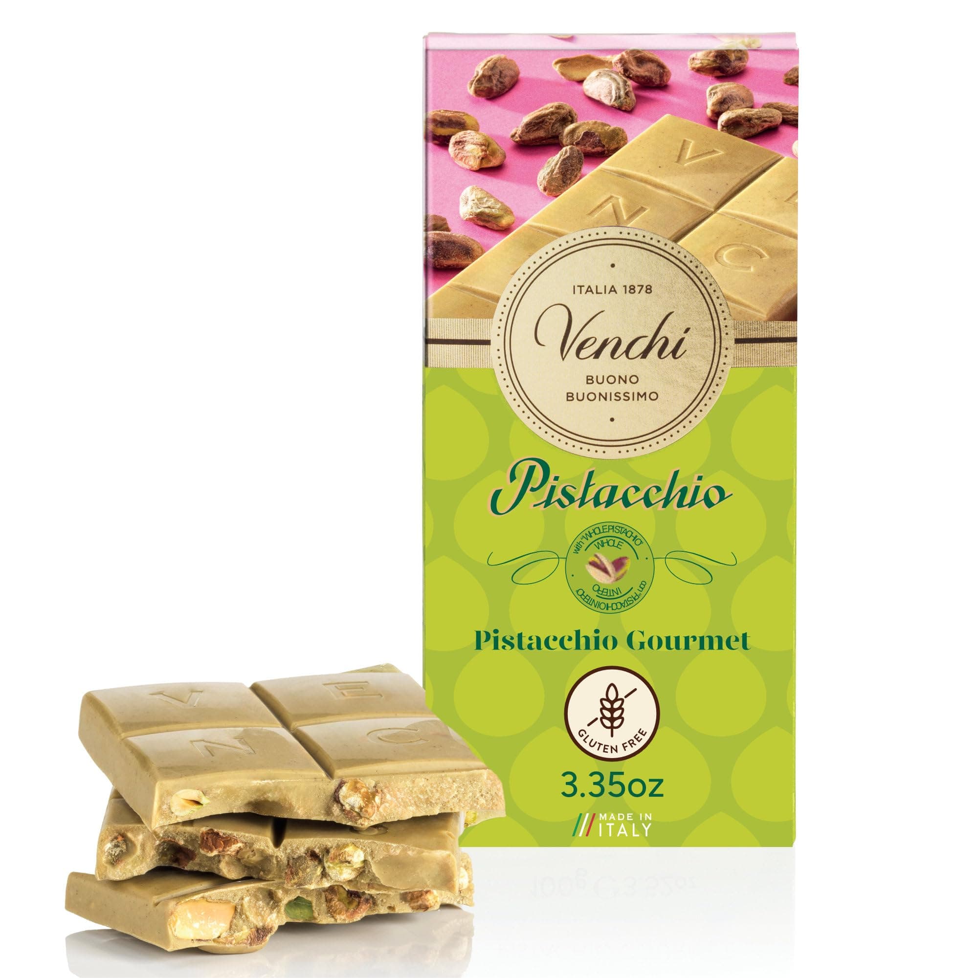 Venchi - Pistachio Gourmet Chocolate Bar - White Chocolate and Pistachio Paste Cream Bar, 100g - Gluten Free