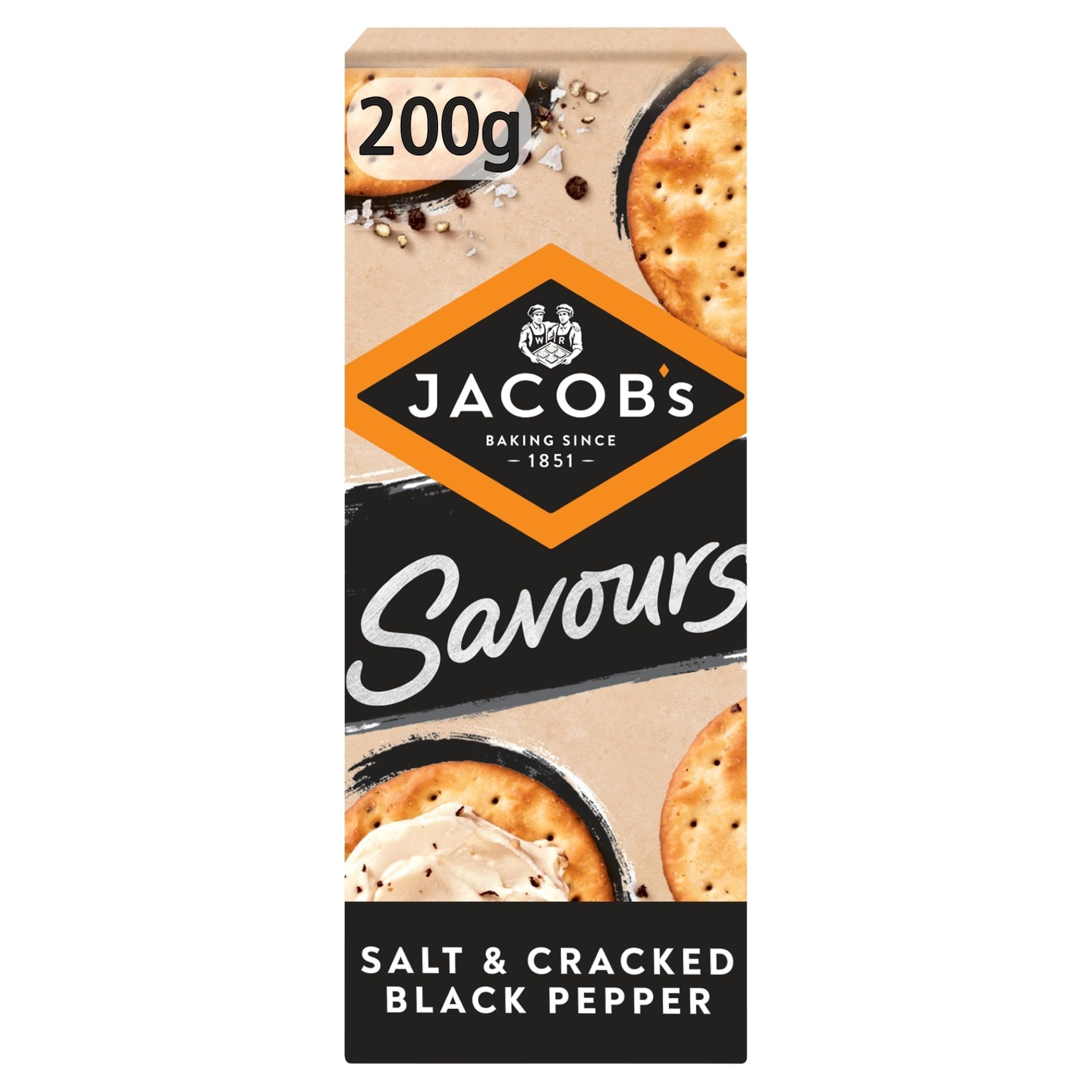 JACOB'S Savours Bakes Salt and Cracked Black Peppers Crackers, 200 g (Pack of 1)