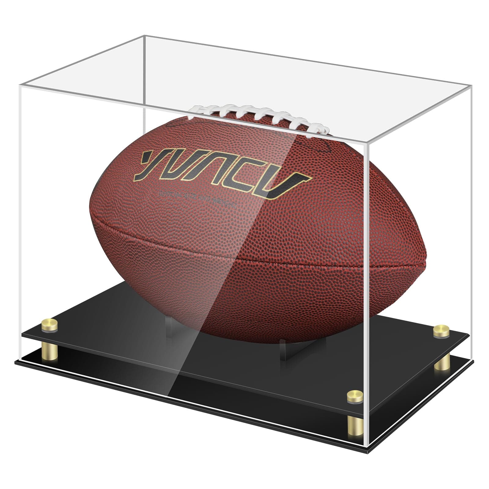 Football Display Case, Clear Acrylic Memorabilia Football Case Box with Double-Layer Black Built-in Football Display Holder for Football Fans, Collectors (No Assembly Required)