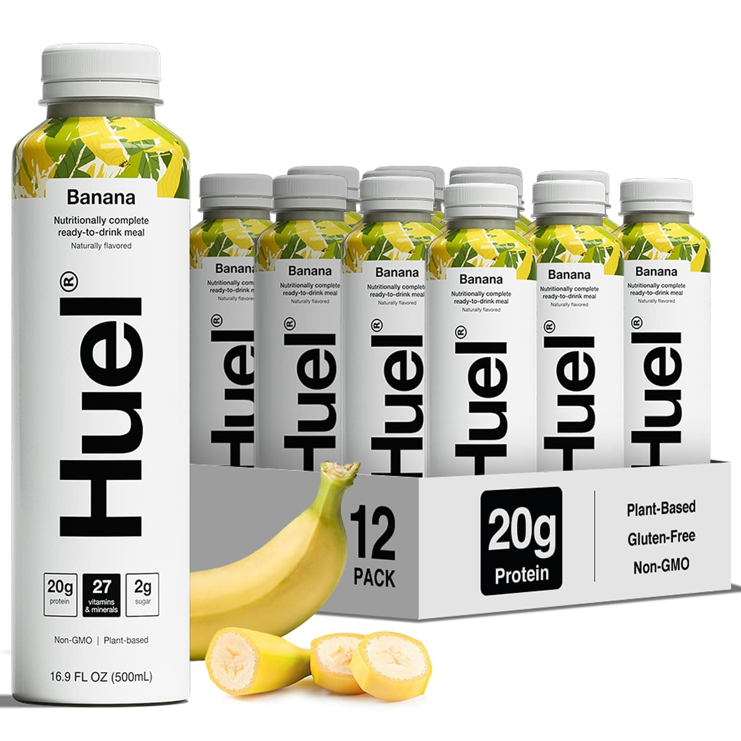 Ready-to-Drink | Banana Meal Replacement Drink | High Protein Drink | Nutritionally Complete, Low Sugar, High Fiber, Plant Based, Vegan, Healthy | 20g Protein Per Bottle, 16.9 Fl Oz (12 Pack)