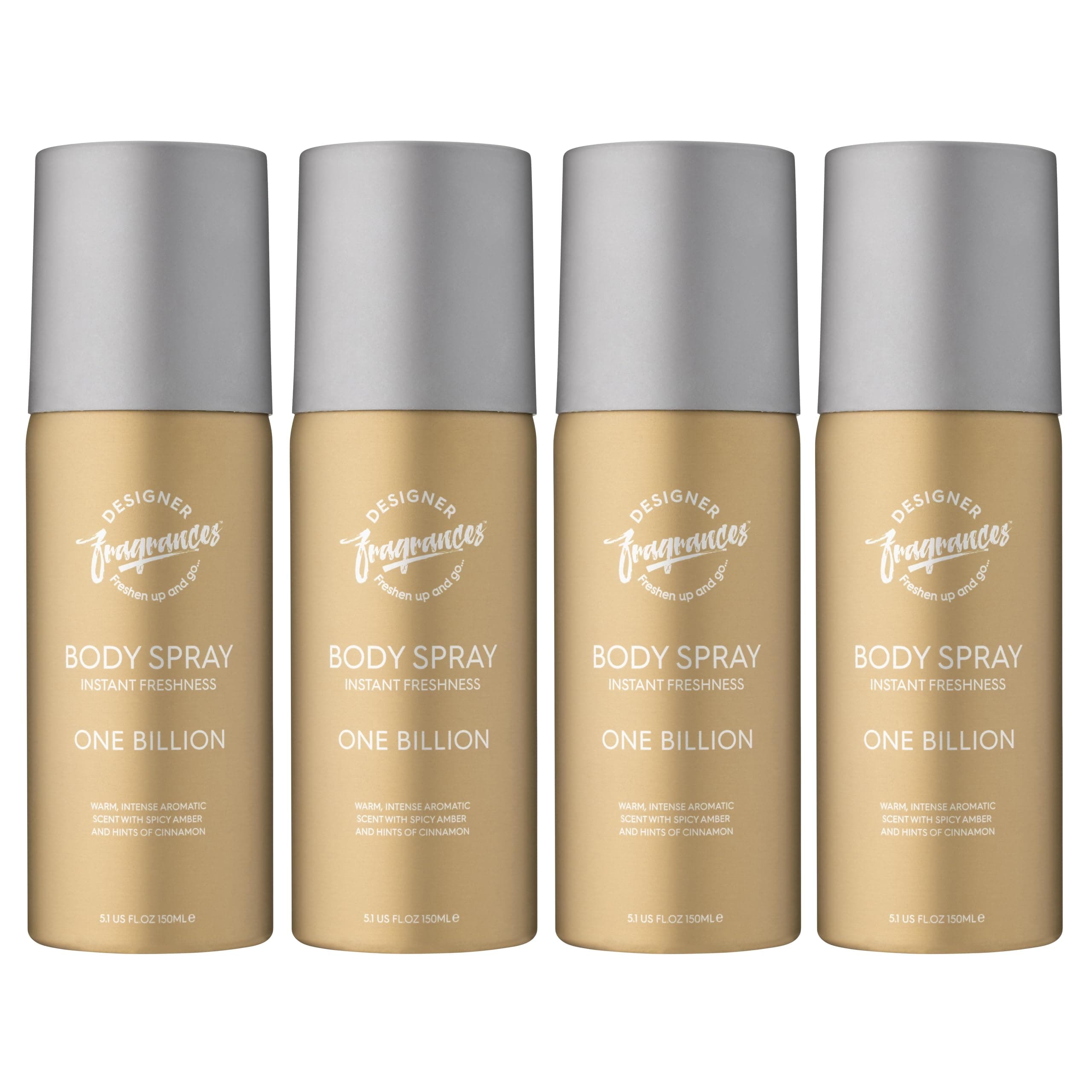4 Pack One Billion Men's Body Spray Deodorant Cans - For Instant Freshness on The Go - Long Lasting Smell - Great Male Gift Sets - 150ml