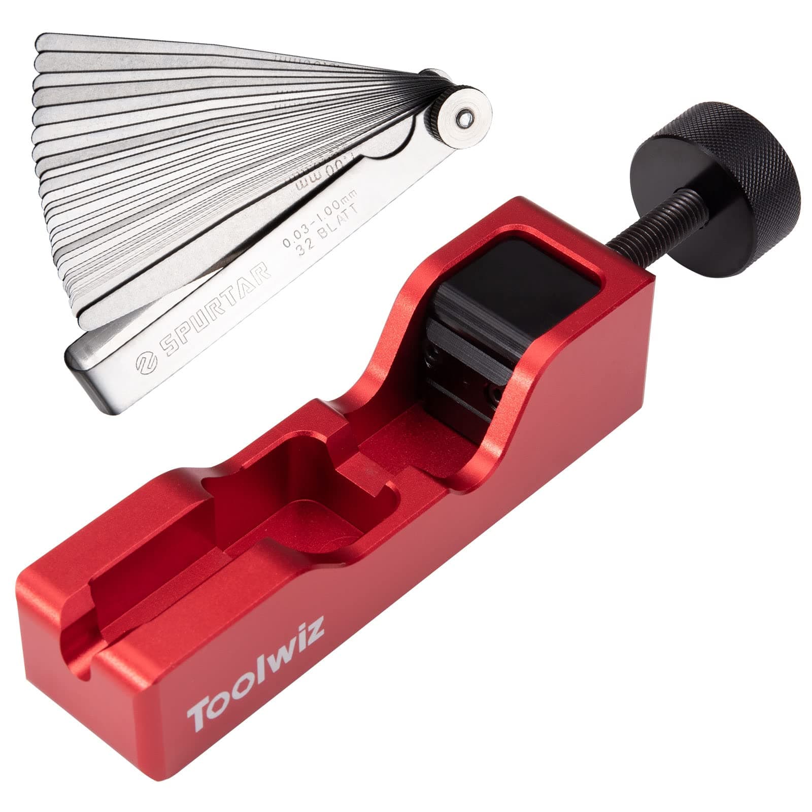 Toolwiz Spark Plug Gap Tool with 32 Blade Steel Feeler Gauge, Gapping Tool for Most 10mm 12mm 14mm 16mm Thread Spark Plugs, Red