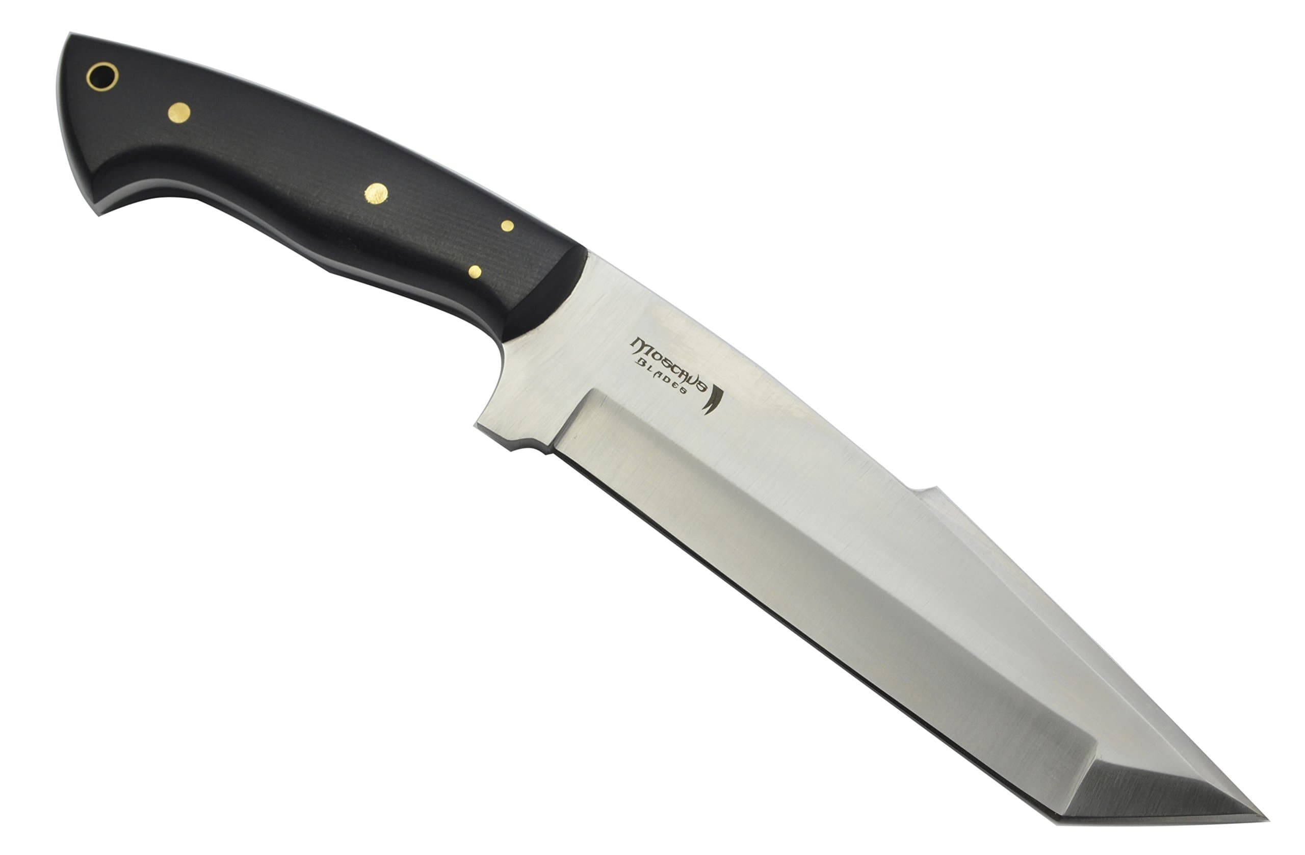 Tanto Knife, D2 Tanto Knife, Full Tang Fixed Blade Knife, Vertical Leather Sheath, OAL 11.5” | 29.21 cm Micarta Scales