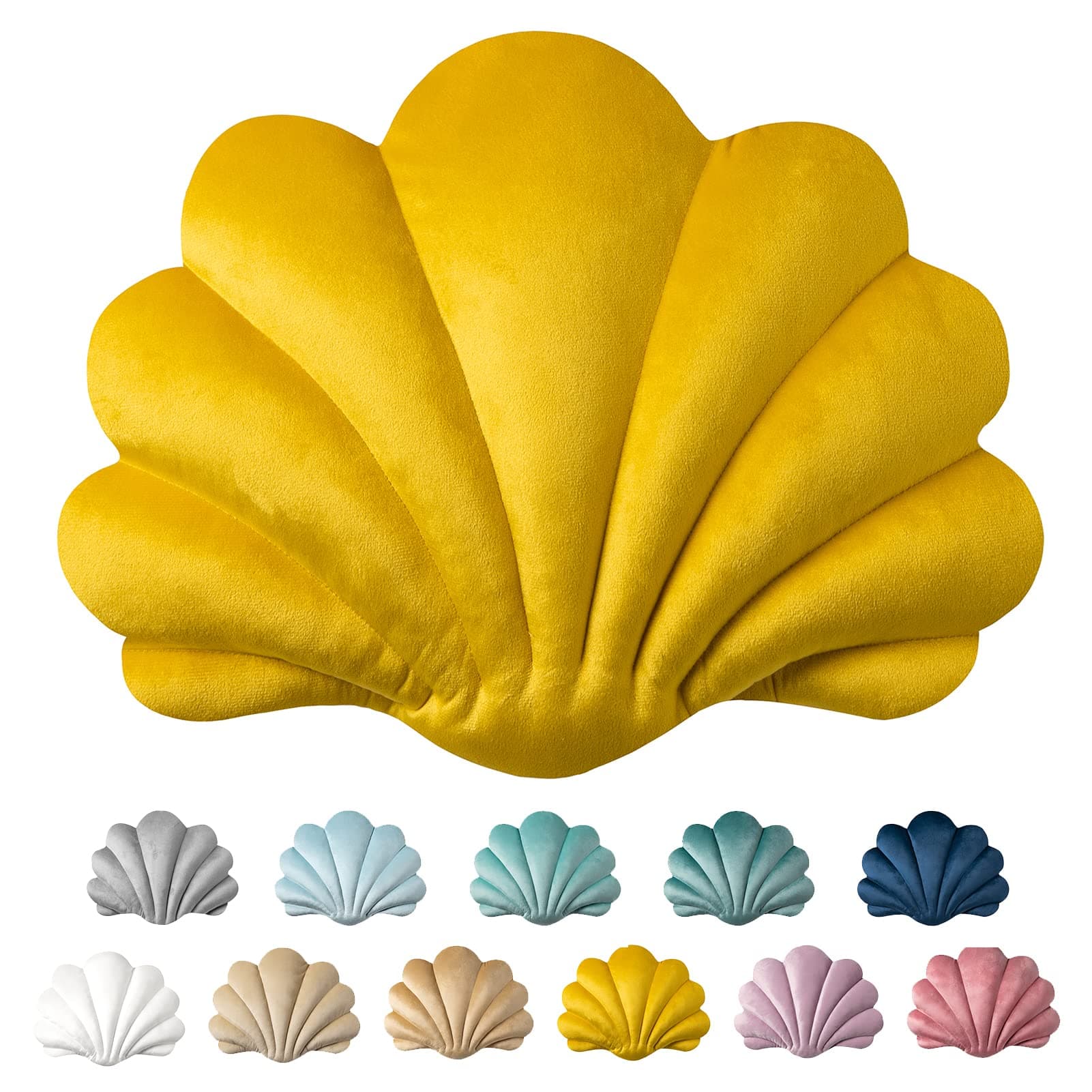 Ashler 3D Throw Pillows Shell Shaped Accent Throw Pillow, Soft Velvet Insert Included Cushion for Couch Bed Living Room, Pack of 1, Yellow, 18 X 13 inches