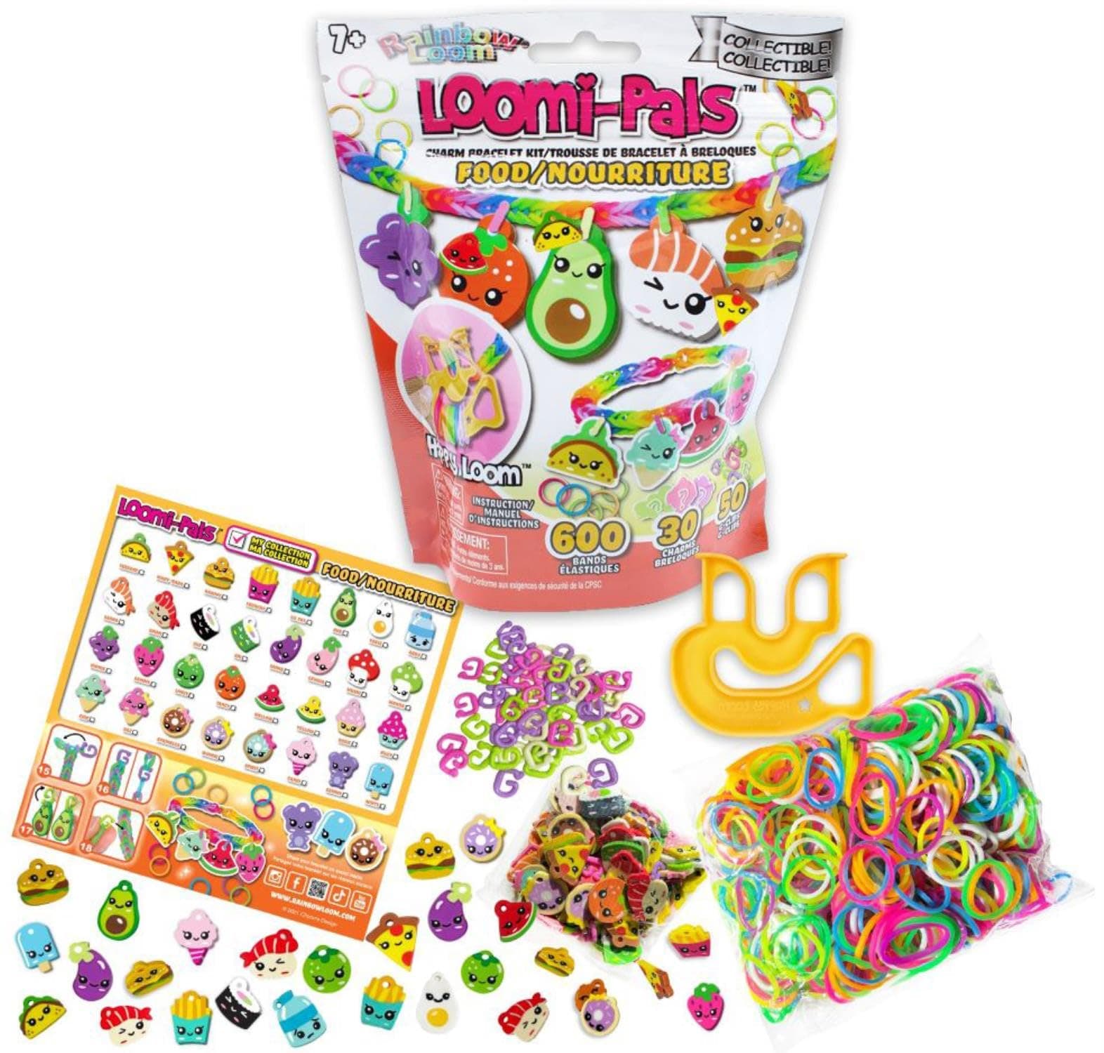 Rainbow Loom® Loomi-Pals Food Collectible, Features 30 Mystery Cute Food Themed Charms and 600 Colorful Rubber Bands All in a RESEALABLE Bag, Great Gifts for Boys and Girls 7+