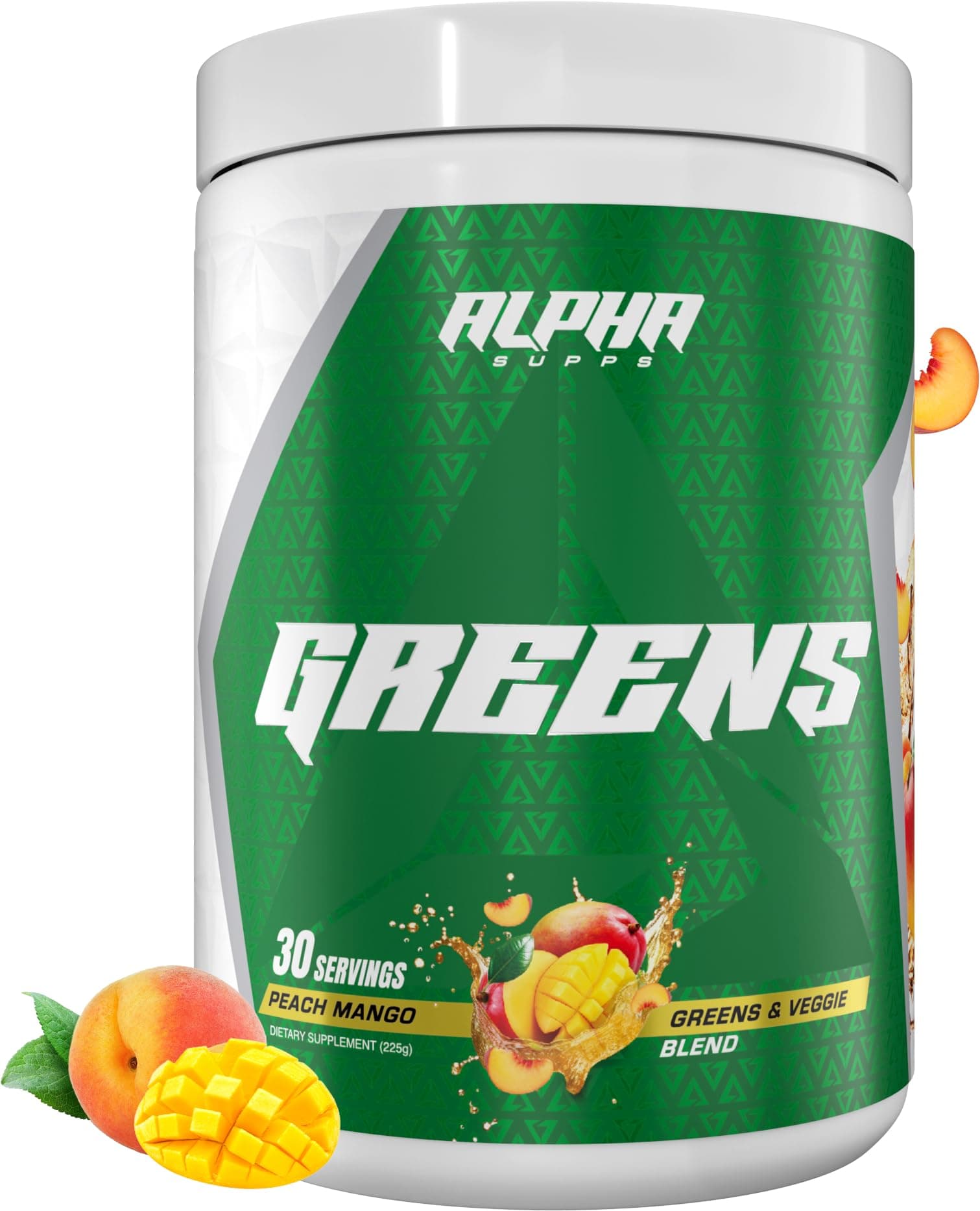 Alpha Greens | Over 40 Plant Based Ingredients | Prebiotic, Probiotic Blend | Peach Mango Flavor - 30 Servings (Peach Mango)