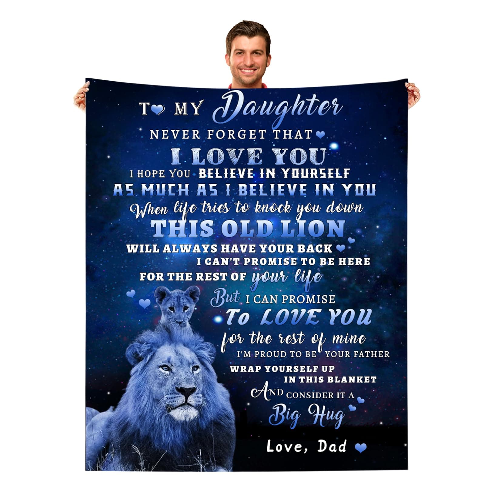 to My Daughter Blanket from Dad, Lion Blanket to My Daughter, Birthday Thanksgiving Gifts for My Daughter Super Soft Cozy Flannel Throw Blanket for Bed Sofa 60x50 in
