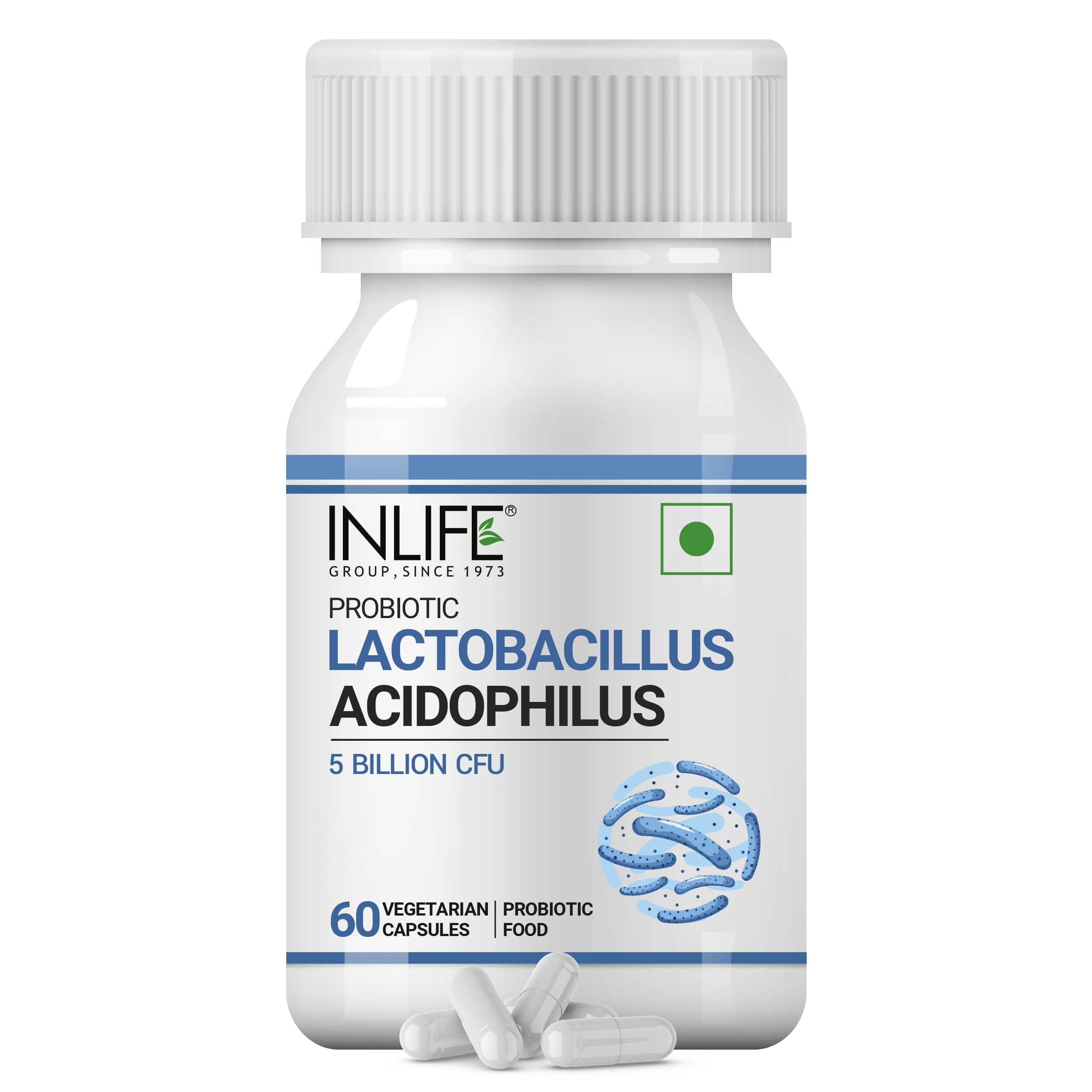 Probiotic Lactobacillus Acidophilus 5 billion CFU | For Both Men and Women – 60 Veg Capsules (Pack of 1, 60)