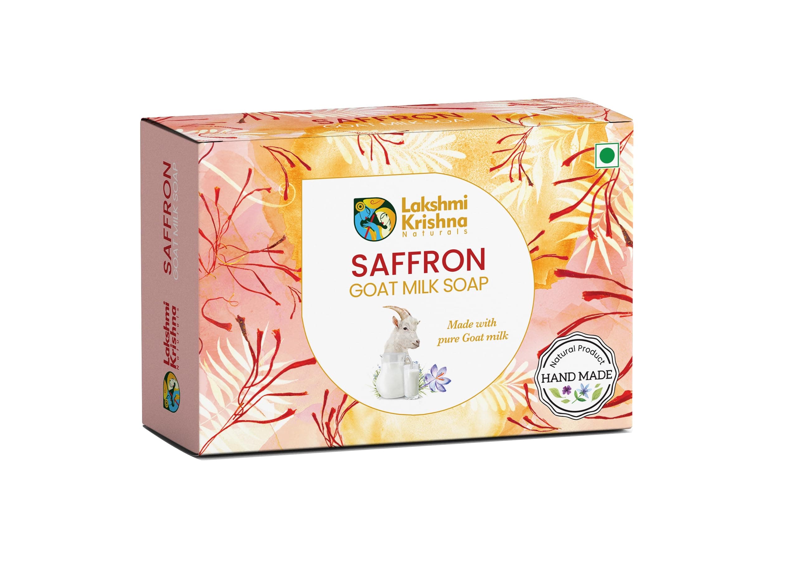 Lakshmi Krishna Natural Saffron Goat Milk Soap -100g ||Pure Luxury : Nourish Your Skin with Saffron-Infused Goat Milk Soap||