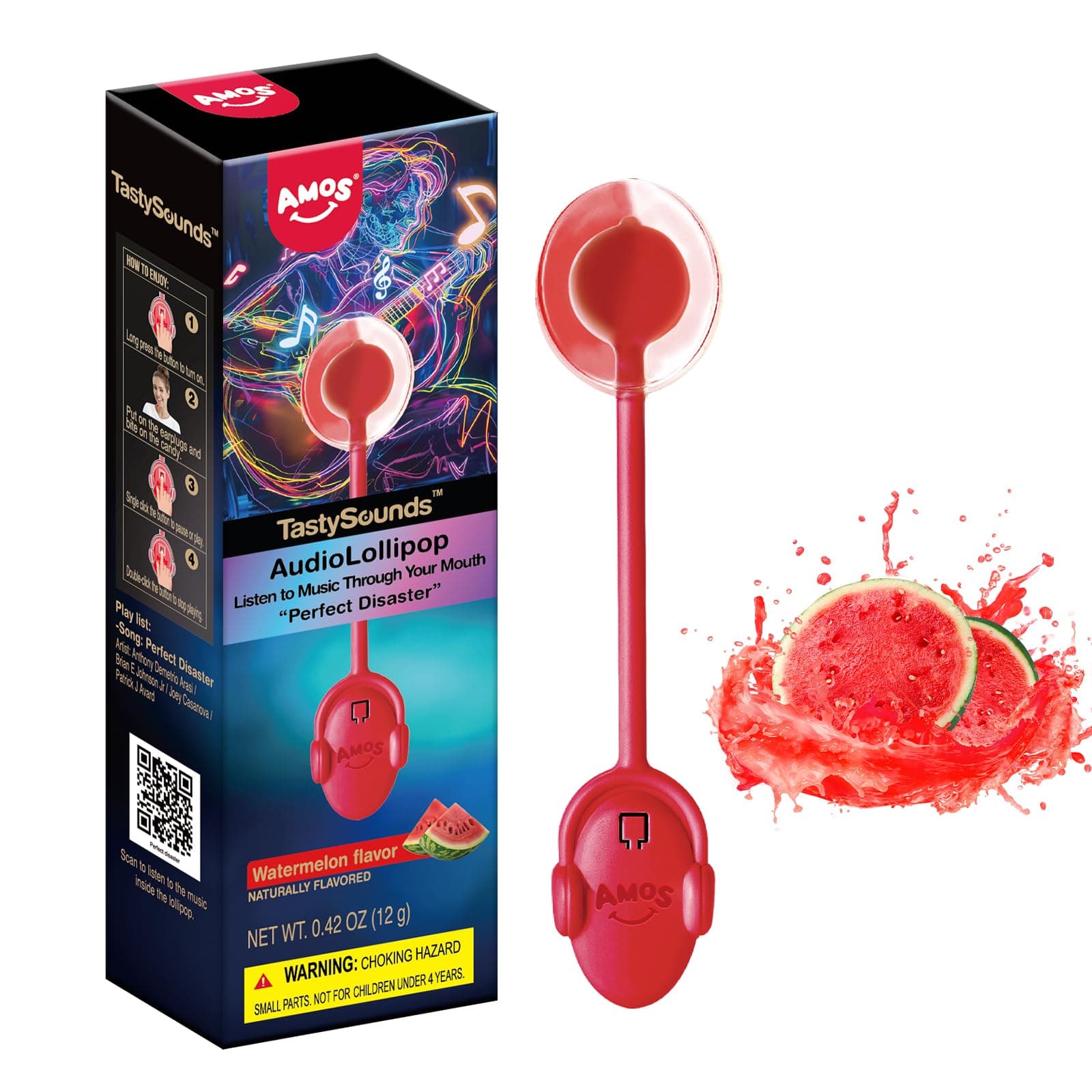 Amos Music ロリポップ キャンディー吸盤 オーディオシンギングロリポップ シュガーフリー ユニークな恋人ギフト 個包装 スイカ味