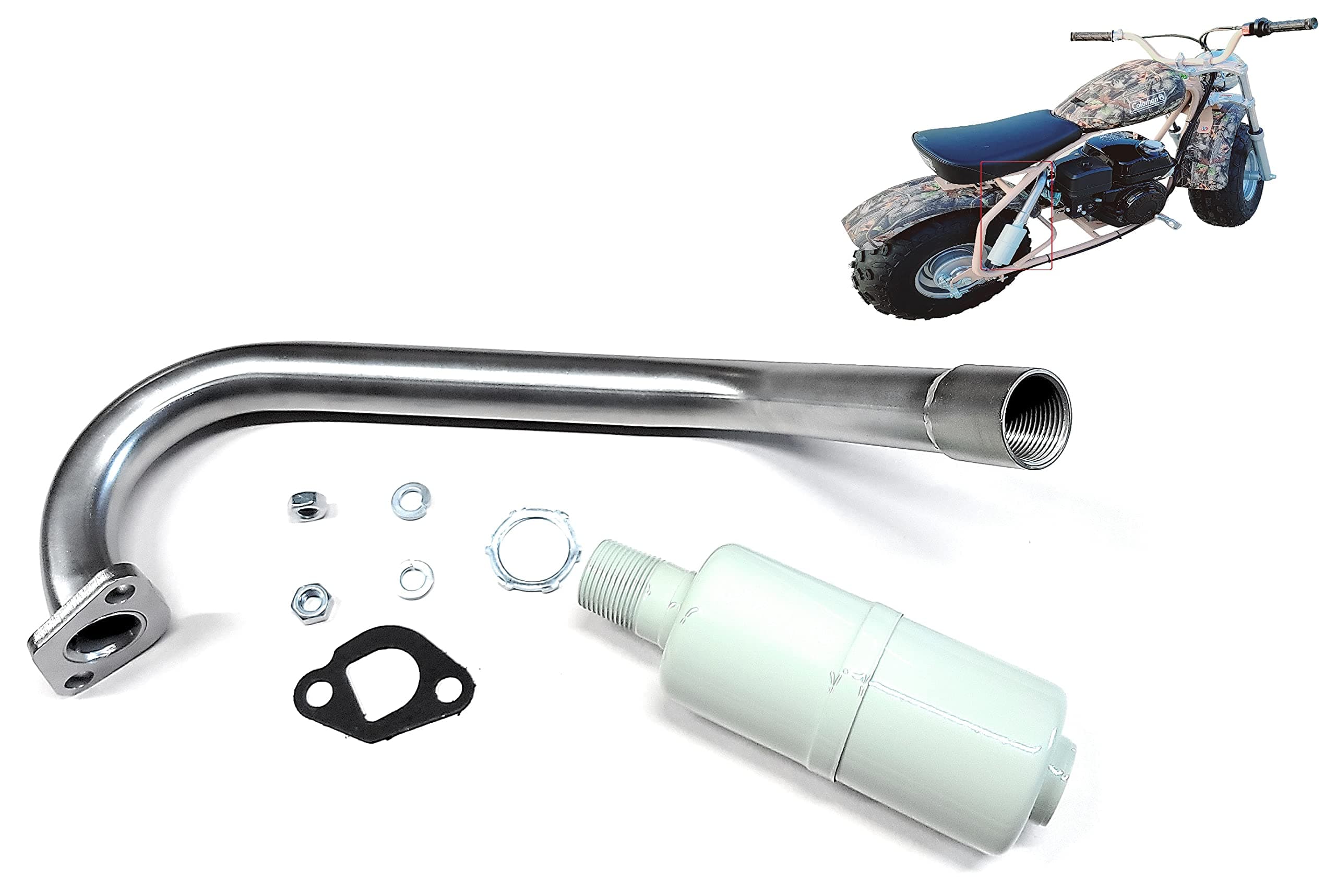 Exhaust With Muffler for: Coleman CT200U-EX Camo 196cc/6.5HP Gas mini bike.