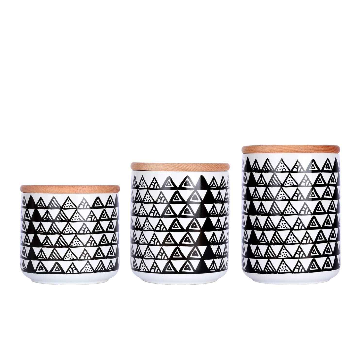 KKC Ceramic Food Storage Jars With Airtight Wood Lids,Ceramic Cookie Jars,Kitchen Canisters with Sealed Lids for Sugar Tea Coffee Beans,Wooden Lid Containers,Pack of 3