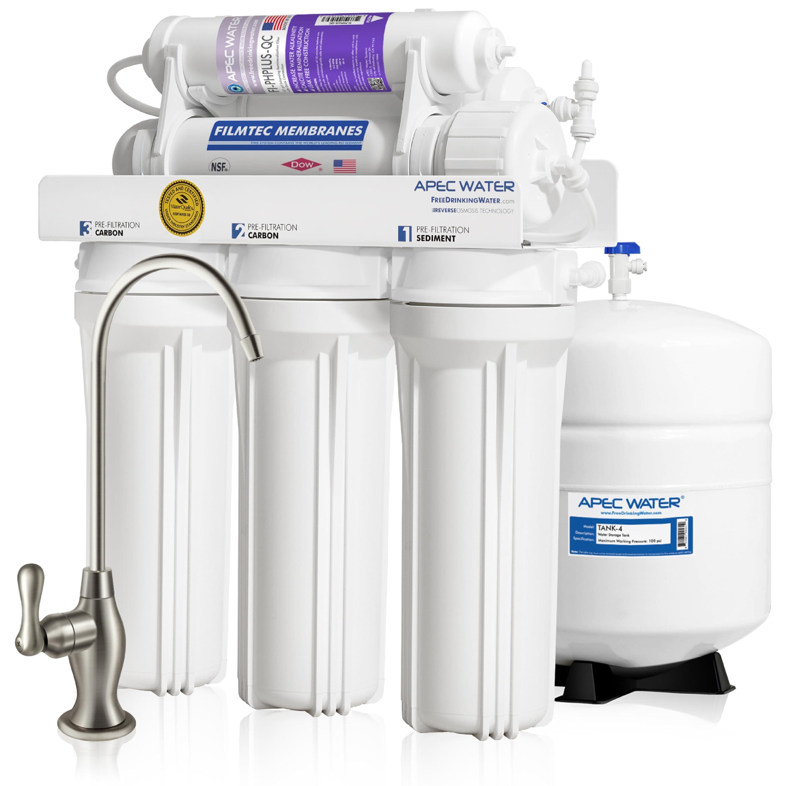 APEC Water Systems Top Tier Supreme Certified Alkaline Mineral pH+ High Flow 90 GPD 6-Stage Ultra Safe Reverse Osmosis Drinking Water Filter System (Ultimate RO-PH90), Dimensions: 15" w x 7" d x 18" h