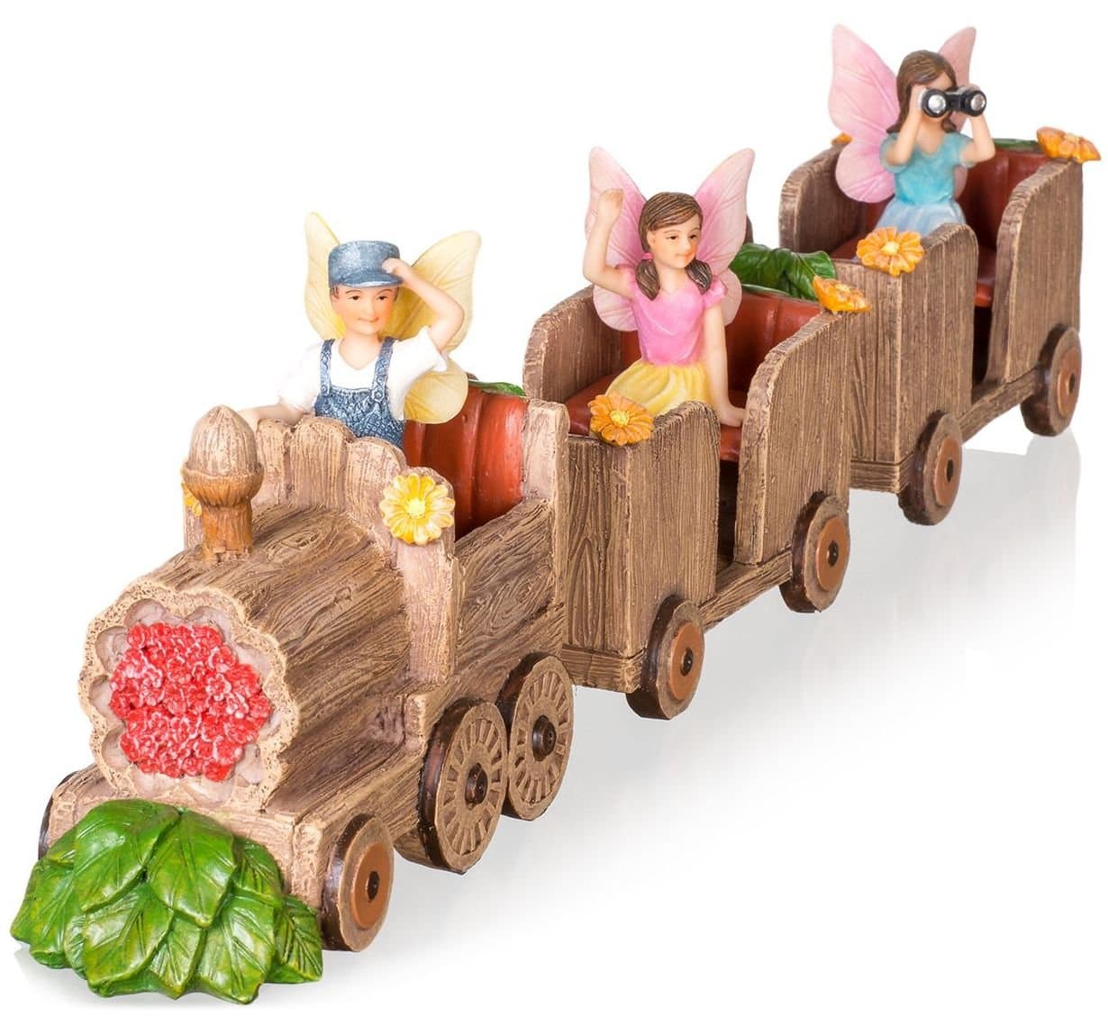 Joykick Fairy Garden Train Kit - Miniature Hand Painted Figurine Statues with Accessories - Set of 6pcs for Your House or Lawn Decor