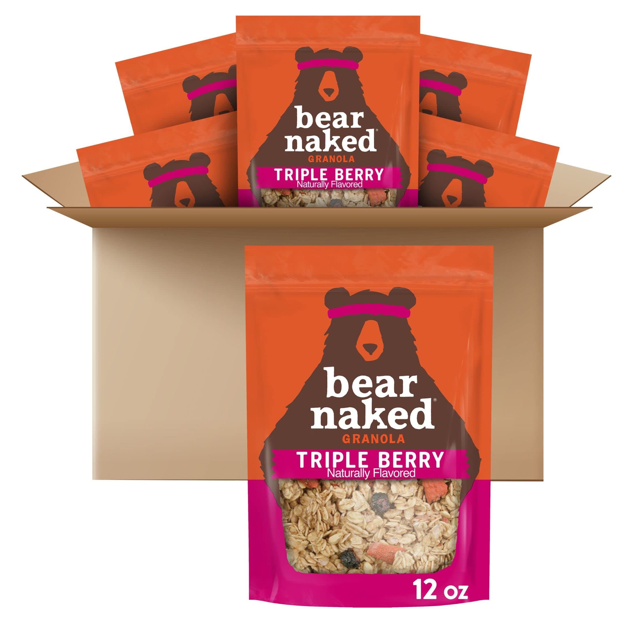 Bear Naked Granola Cereal, Vegan, Breakfast Snacks, Triple Berry Crunch (6 Bags)