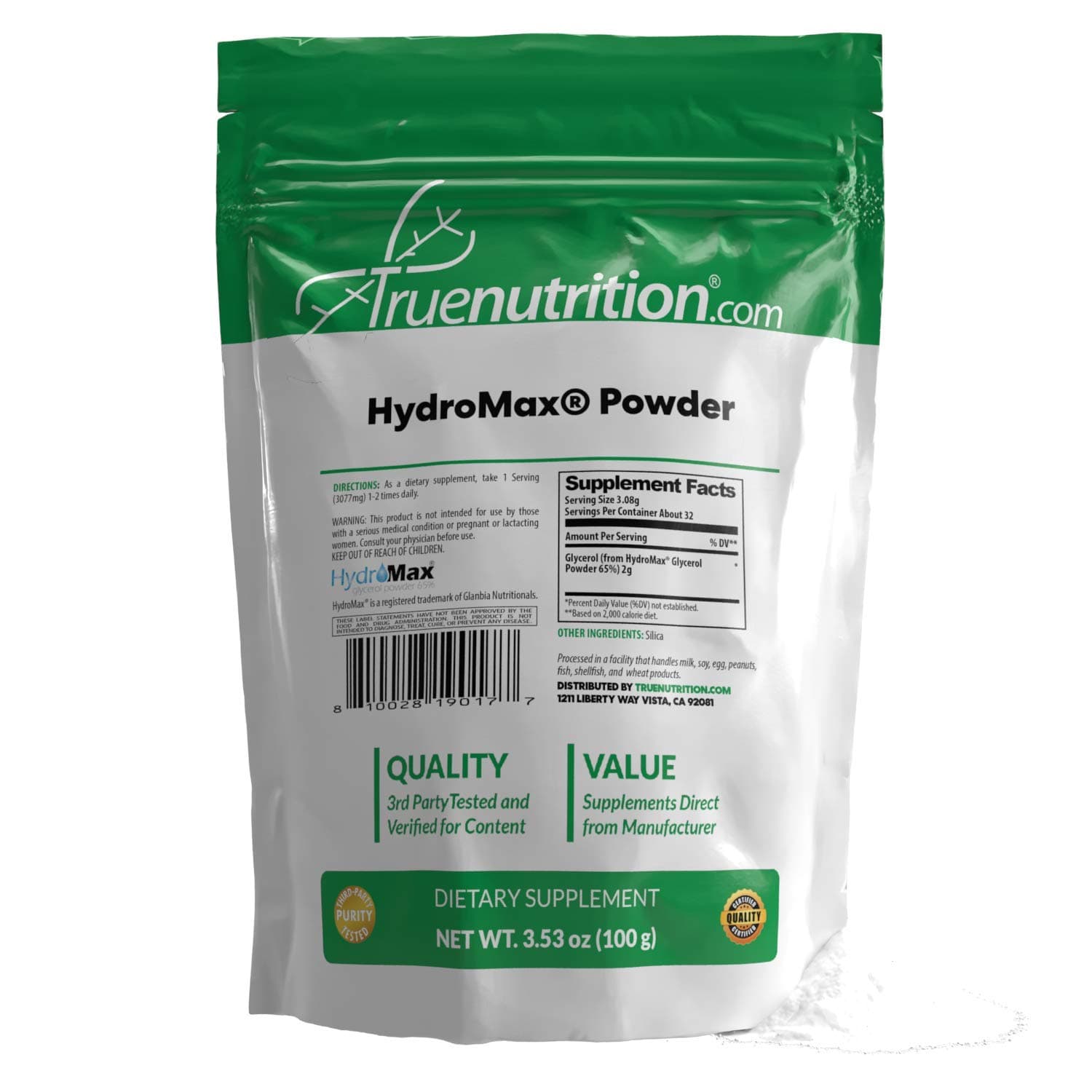 True Nutrition - Hydromax® Powder - Hydration Supplement - Glycerol and Silica Supplement -100g