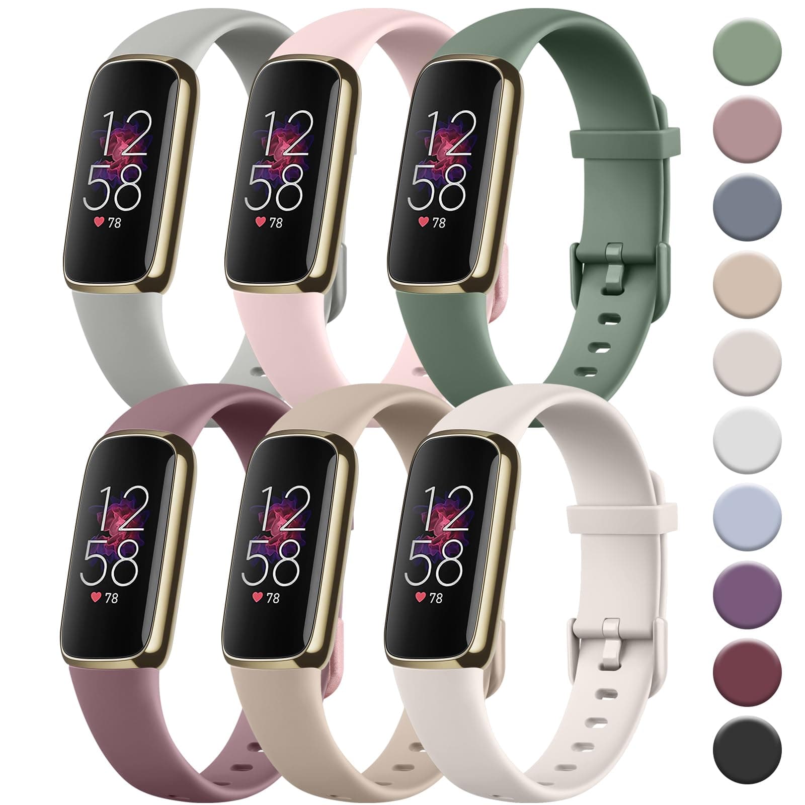 6 PACK Sport Bands Compatible with Fitbit Luxe Bands for Women Men, Soft Silicone Waterproof Straps Replacement Wristbands Compatible for Fitbit Luxe Watch Band(6 Pack)