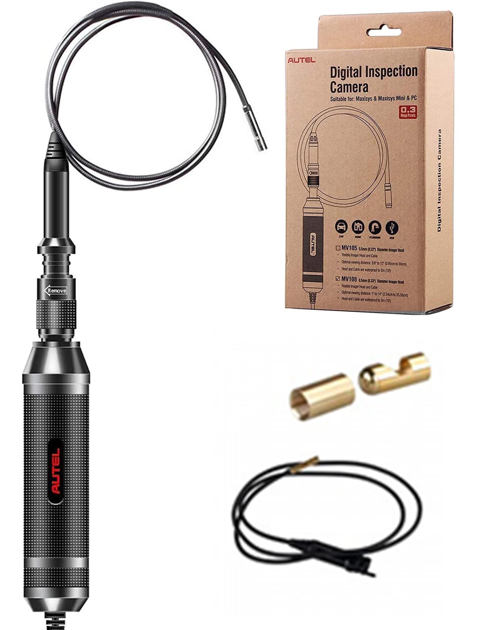 MV105 MaxiVideo Digital Inspection Camera 5.5mm Image Head HD Video Scope with Waterproof Snake Cable Work with PC and MX808 MS906S MS906TS MK906BT MK908P MS908P MS909 MS919 MS Ultra MS Elite