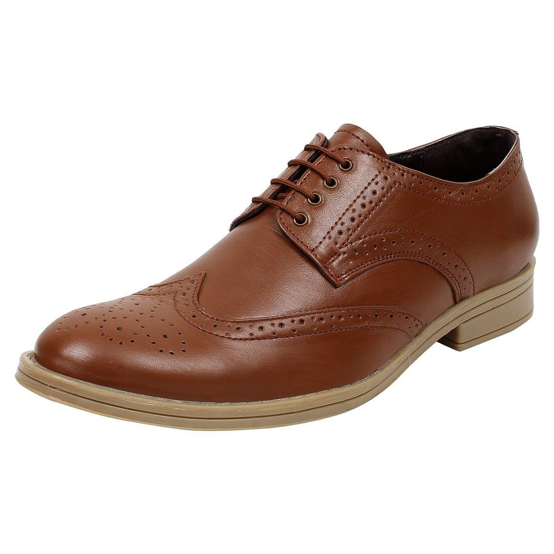 SeeandWear Tan Colour Brogue Shoes for Men. Real Leather Branded Formal Shoes with Lace.
