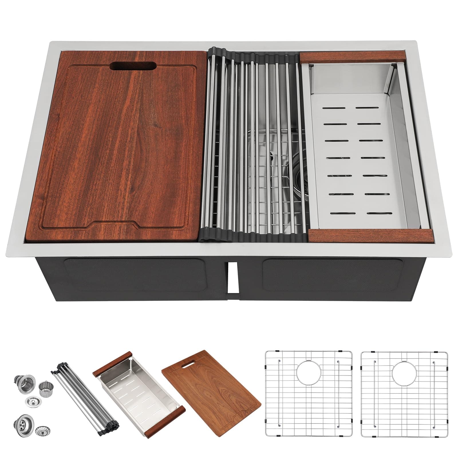 Lordear 28 Inch Undermount Double Bowl Kitchen Sink -16 Gauge Stainless Steel Workstation Sink 50/50 28x19 Double Basin Under Counter Handmade Kitchen Sinks