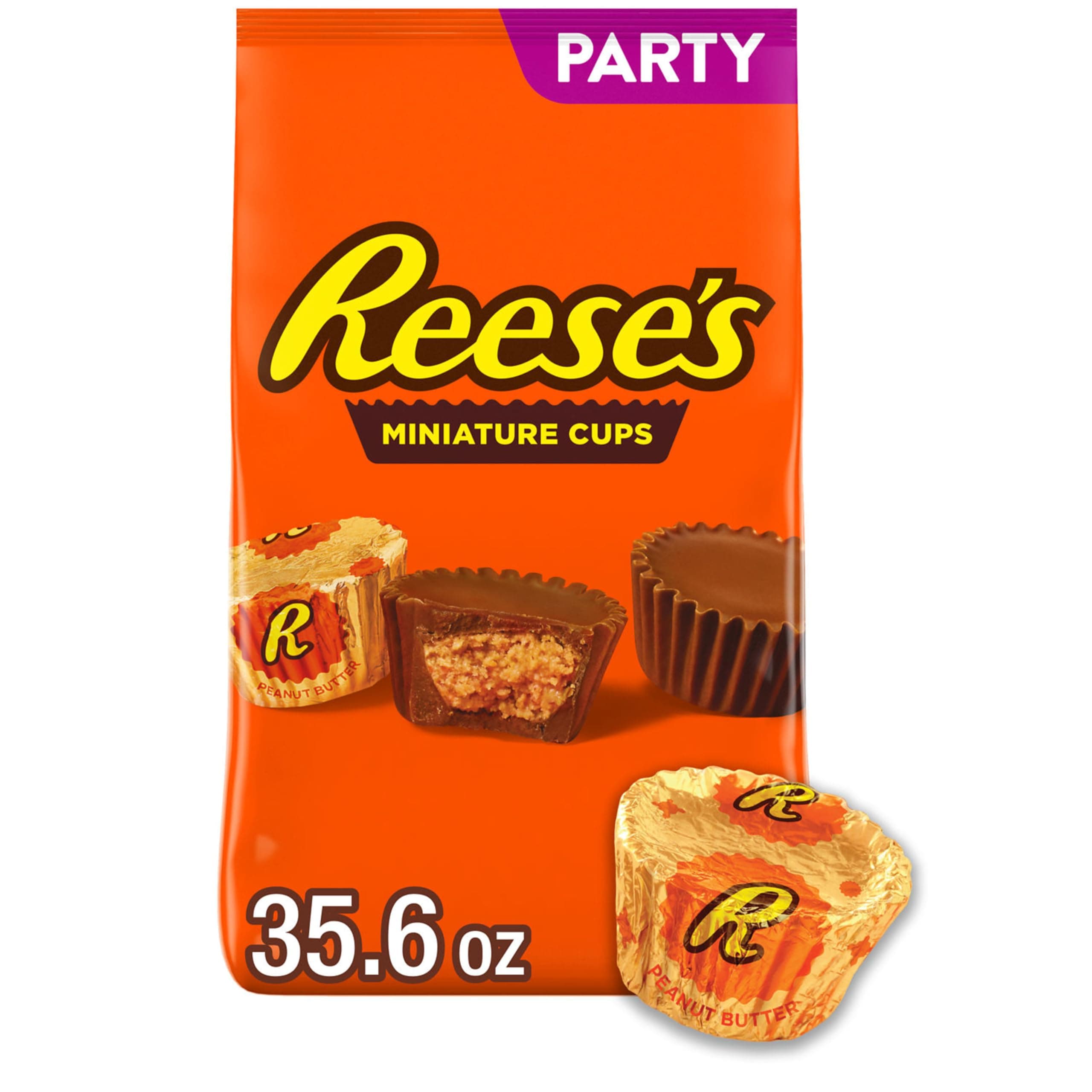 Miniatures Milk Chocolate Peanut Butter Cups, Candy Party Pack, Halloween Candy, 35.6 oz
