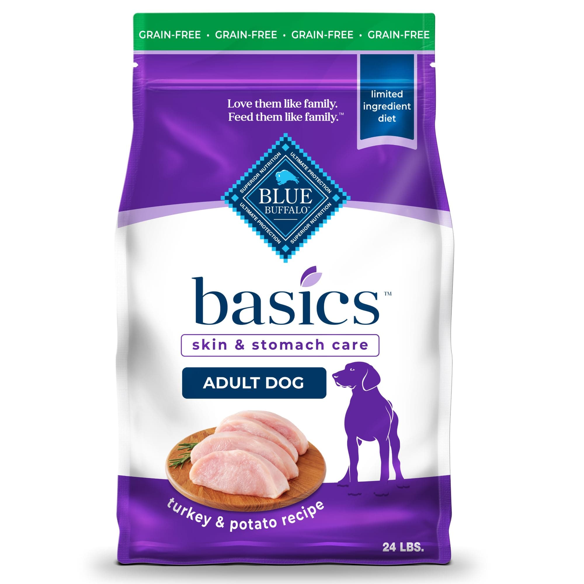 Basics Grain-Free Adult Dry Dog Food, Skin & Stomach Care, Limited Ingredient Diet for Dogs, Turkey Recipe, 24-lb. Bag