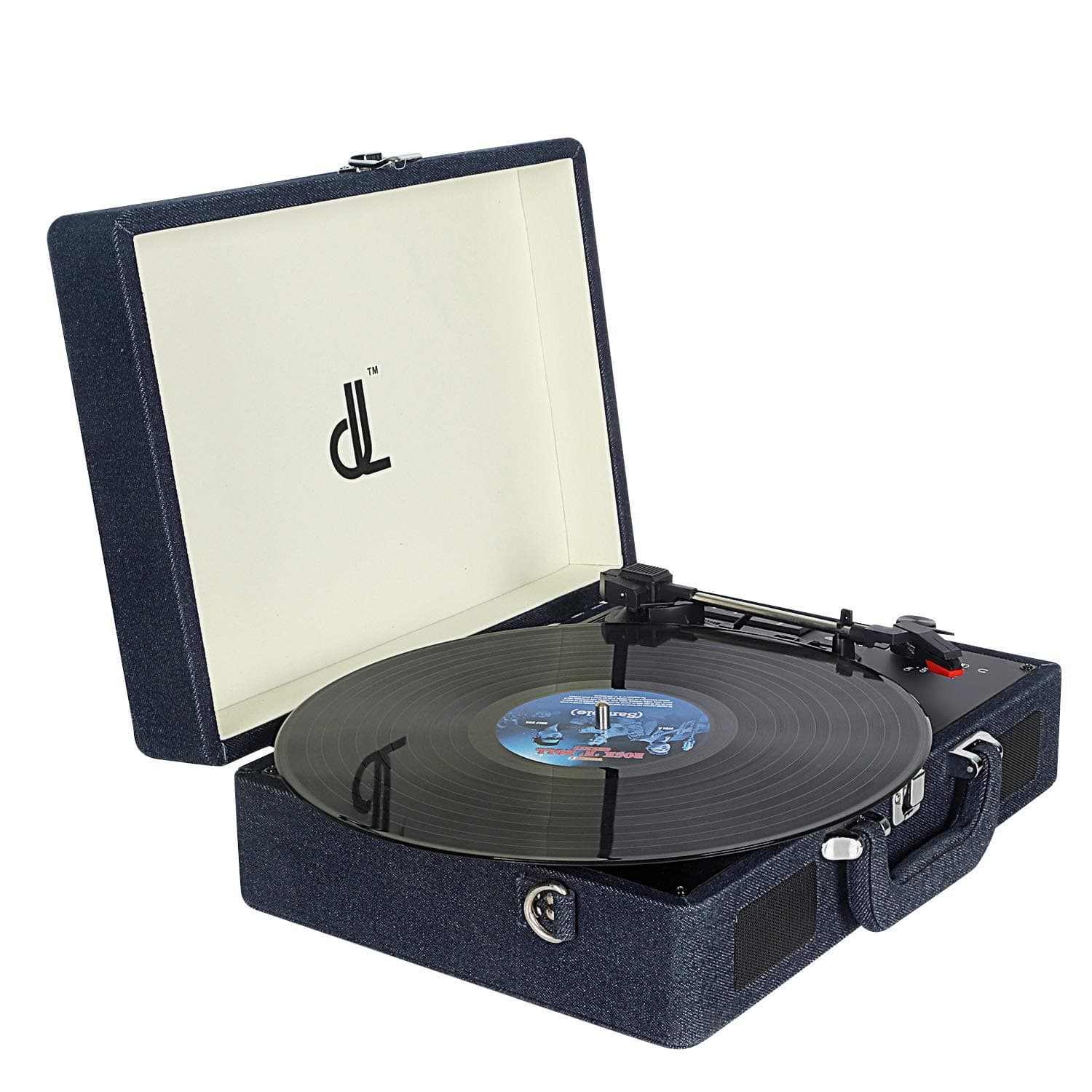 Record Player,DLITIME 3-Speed Vinyl Turntable Portable Built-in 2 Bluetooth Speakers,with Aux In/Headphone Jack/RCA/USB/SD Card