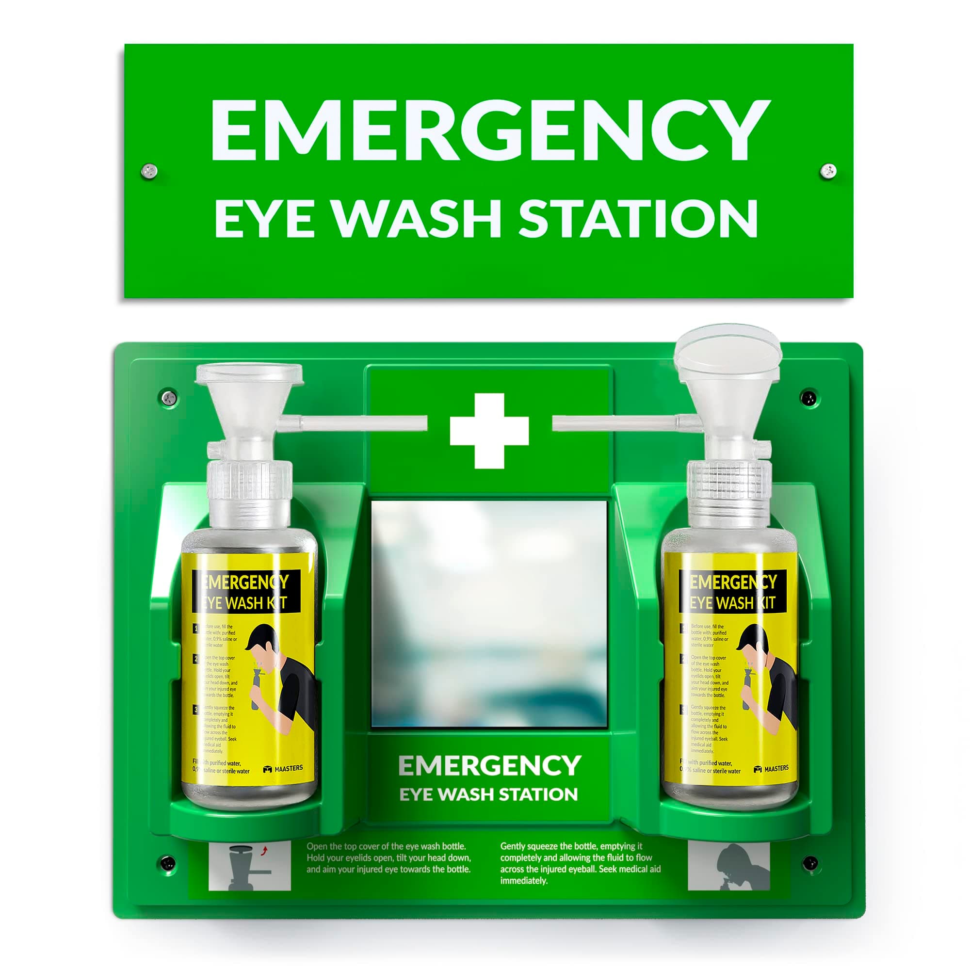 BPA Free Portable Eye Wash Station OSHA Compliant - Wall-Mounted First Aid Eye Wash Kit w/Mirror & 2X 16oz Empty Bottles - No Eyewash Solution Included - Emergency Eyewash - Set of 1