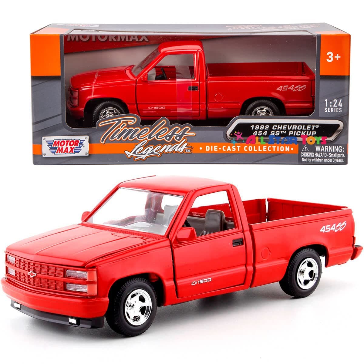 1992 Chevy 454SS Pick Up Truck, Red - Showcasts 73203-1/24 Scale Diecast Model Car by Motor Max