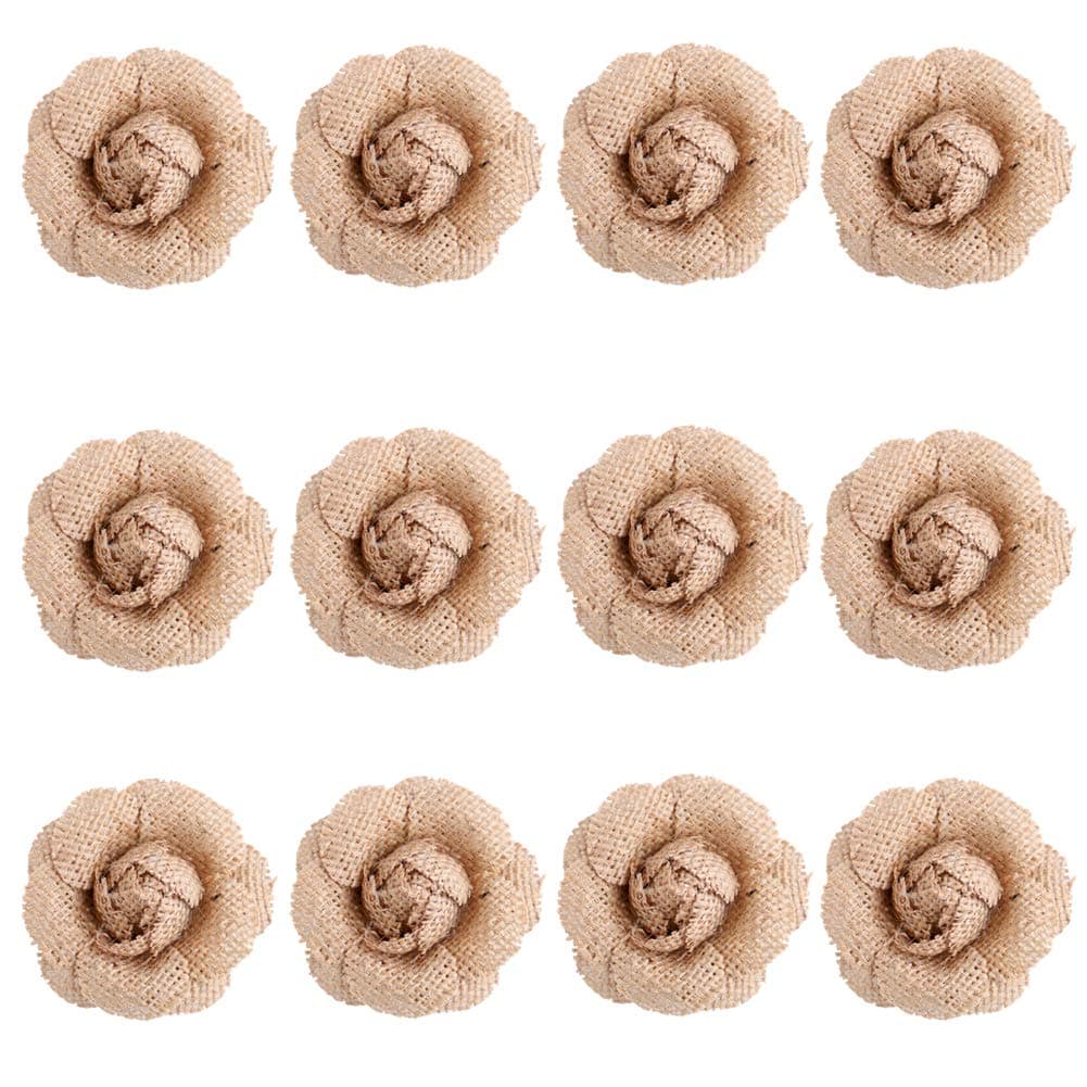 12pcs Natural Handmade Burlap Flowers Rustic Lace Rose for DIY Craft Wedding Decoration(item21)
