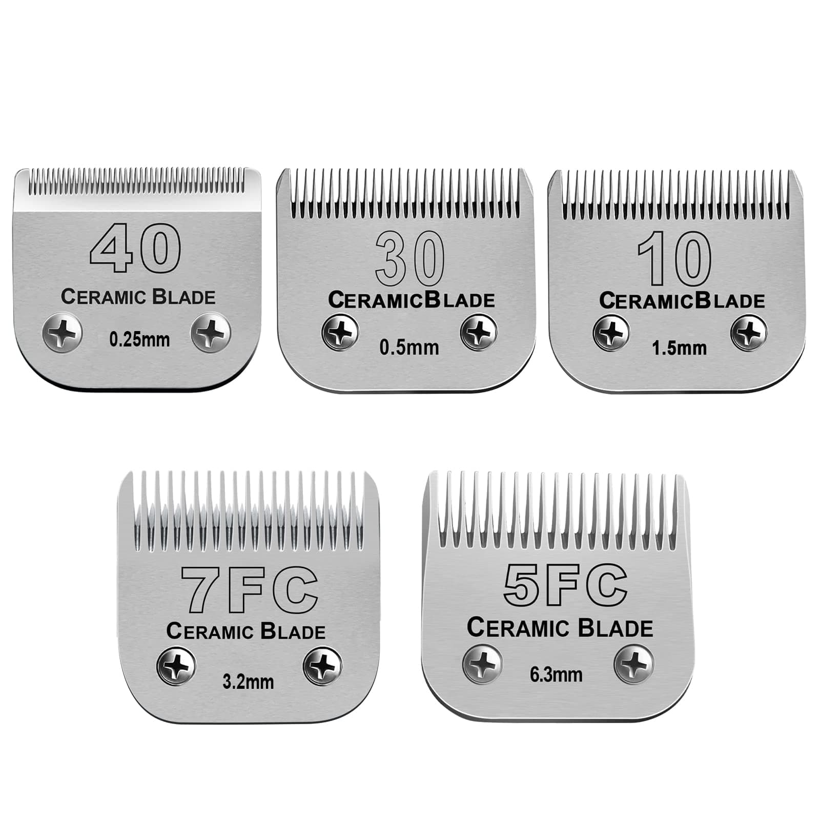Size 10/30/40/5FC/7FC Detachable Pet Clipper Blades Set,Compatible with Most Andis,Oster A5,Wahl KM Series Clipper,Made of Ceramic Blade & Stainless Steel Blade