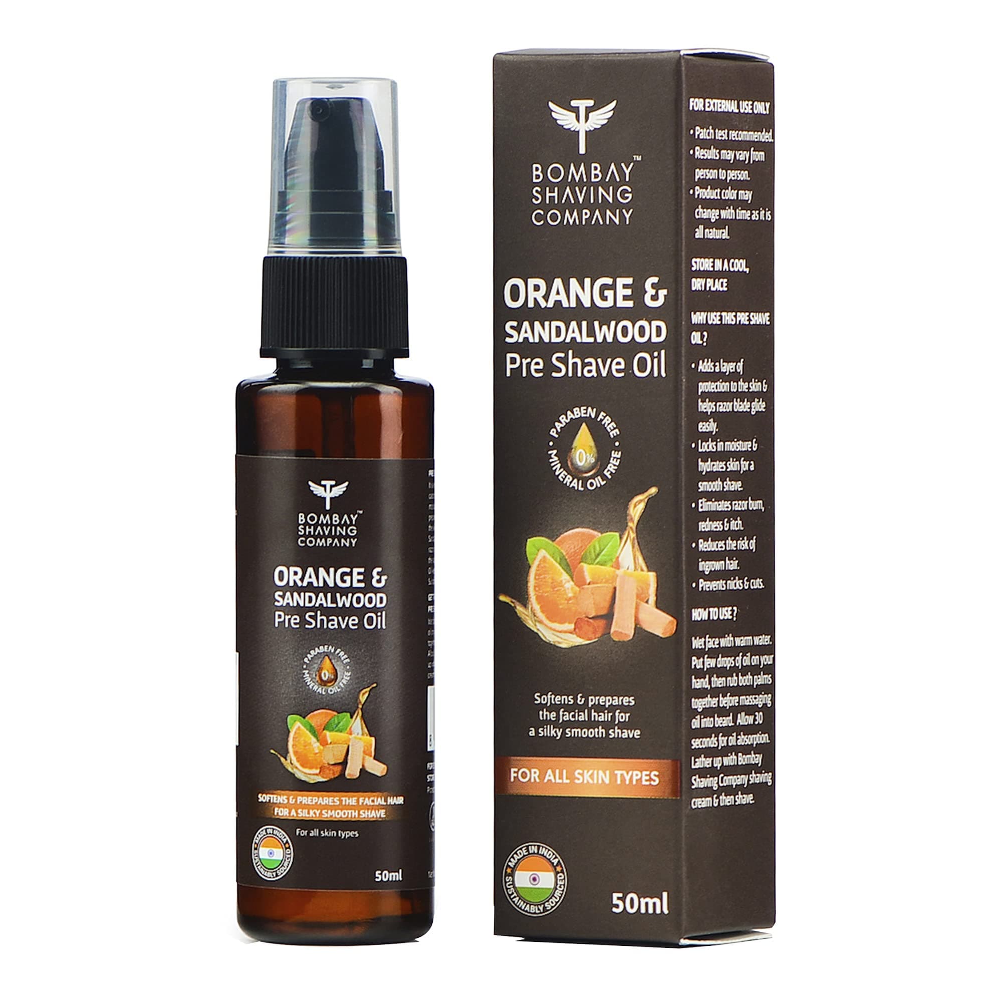 Bombay Shaving Company Orange & Sandalwood Pre-Shave Oil | Antiseptic & Moisturising Preshave Oil (50ml)