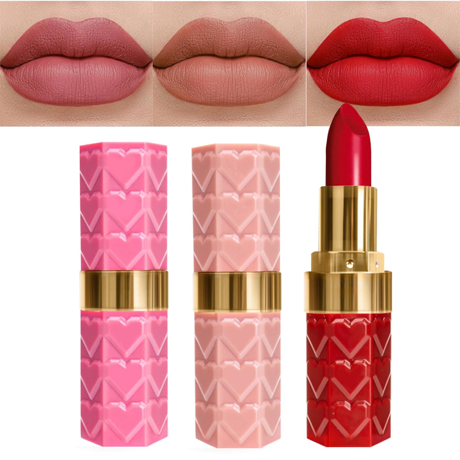 MEITREND Matte Lipstick Set, Smooth Cream Lipstick Waterproof Lipsticks For Women Long Lasting, Non-Stick Cup Rich Color Lip Stick Velvet Nude, Red And Pink Matte Lipstick Set (Set B)