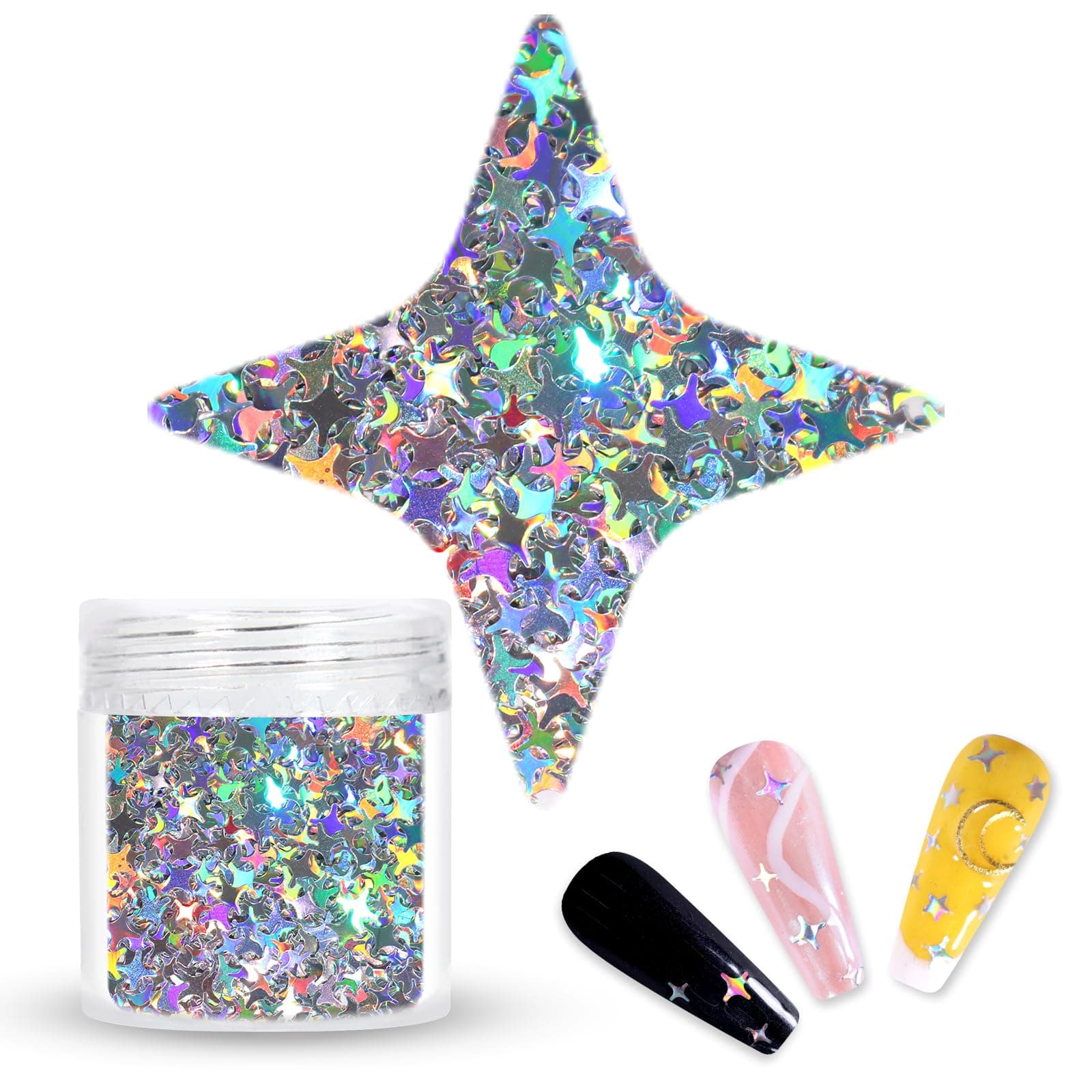 Laza 10g Stars Glitter Confetti Sparkle Shiny Holographic Micro Four-Angle Star False Nail Sequins Acrylic Paillettes for DIY Crafts Nail Art Decoration Party Face Body Make Up - Laser Sliver