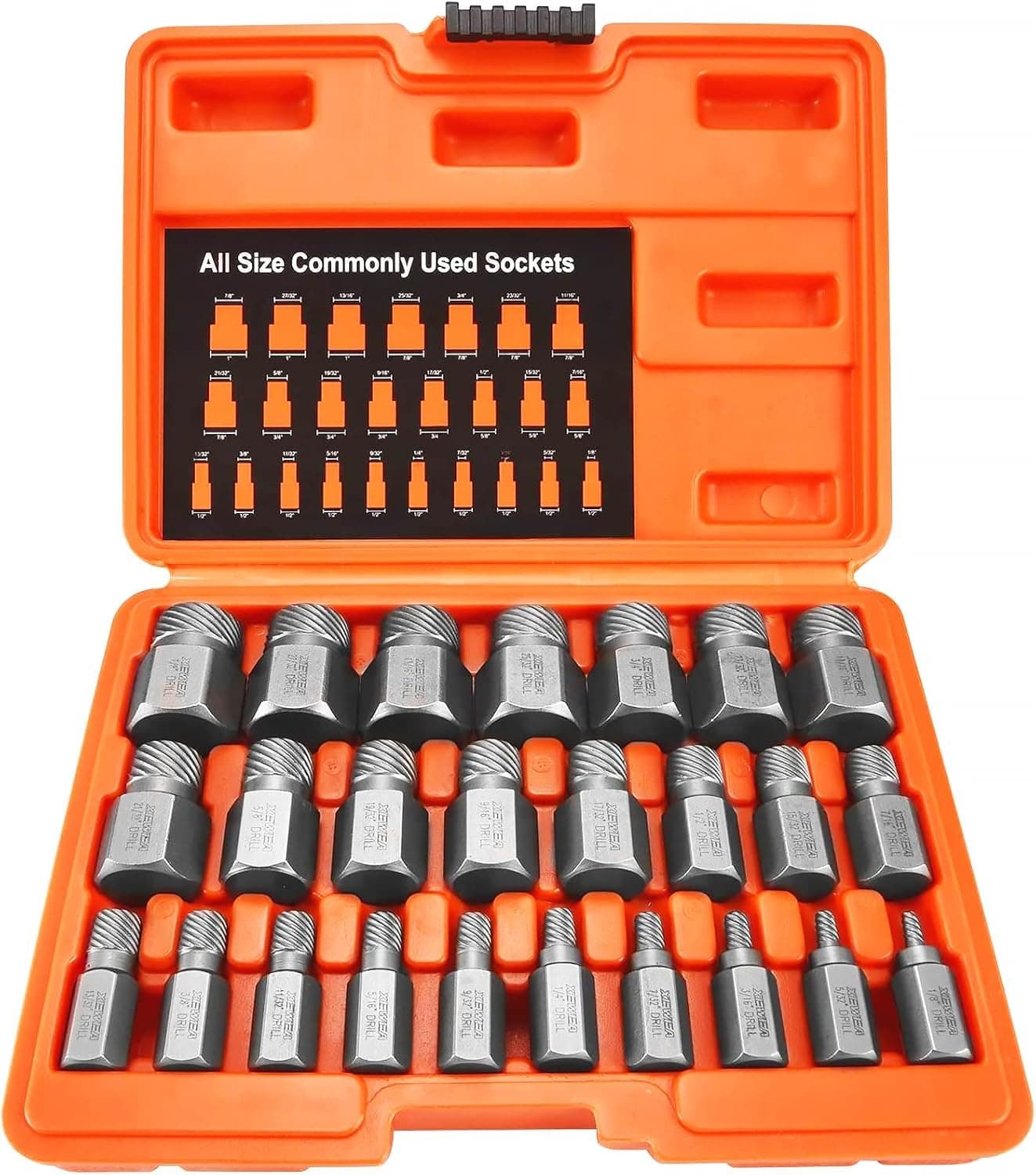 XEWEA 25Pcs Screw Extractor Set Hex Head Multi-Spline Easy Out Bolt Extractor Set, Chrome Molybdenum Alloy Steel Heavy Duty Metric EZ Out Rounded Screw Remover