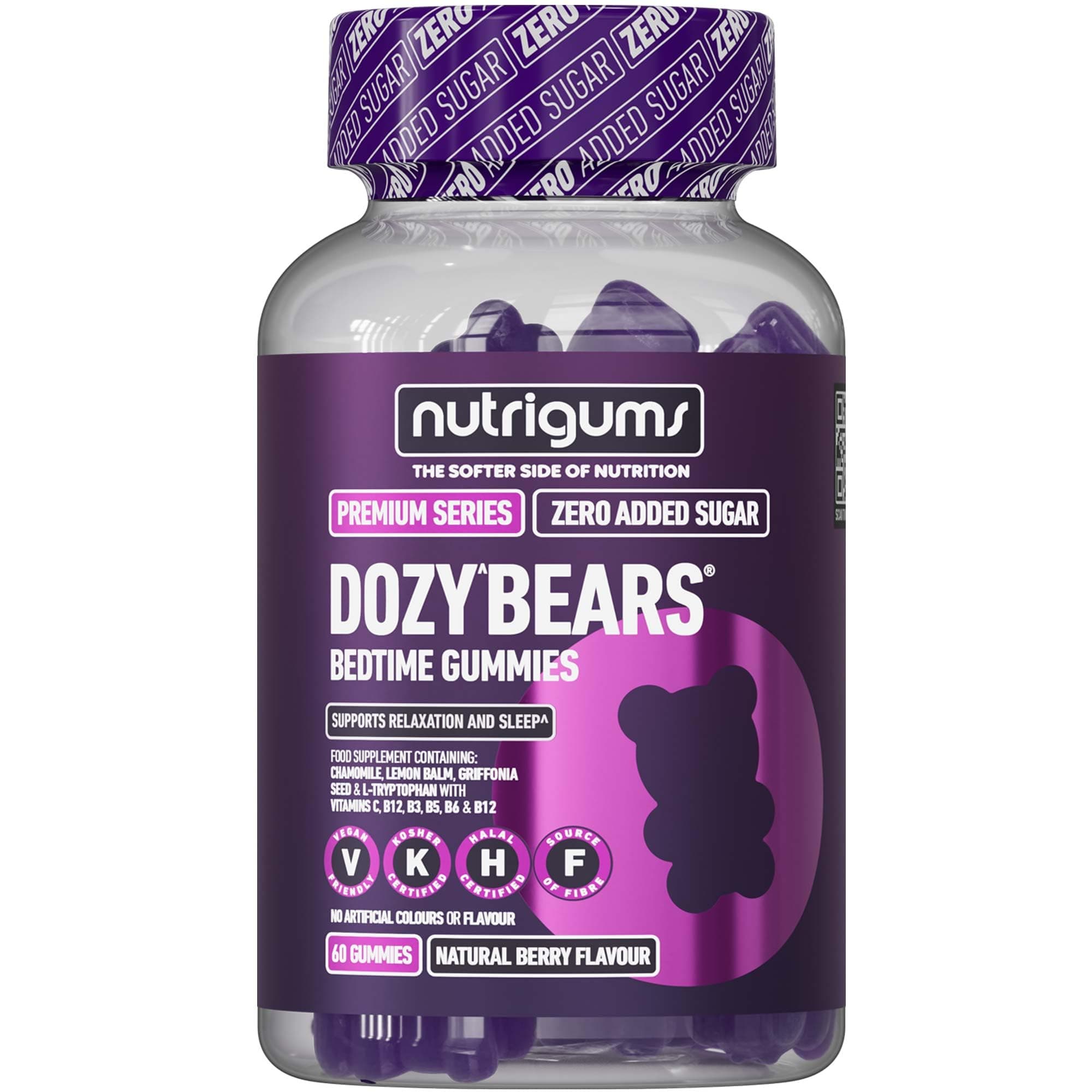 Bedtime Gummies | 5-HTP, L-Tryptophan + Chamomile & Lemon Balm | Vitamins C & B Complex | No Added Sugar | Mixed Berry Flavour | 60 Vegan Gummies | DOZYBEARS®