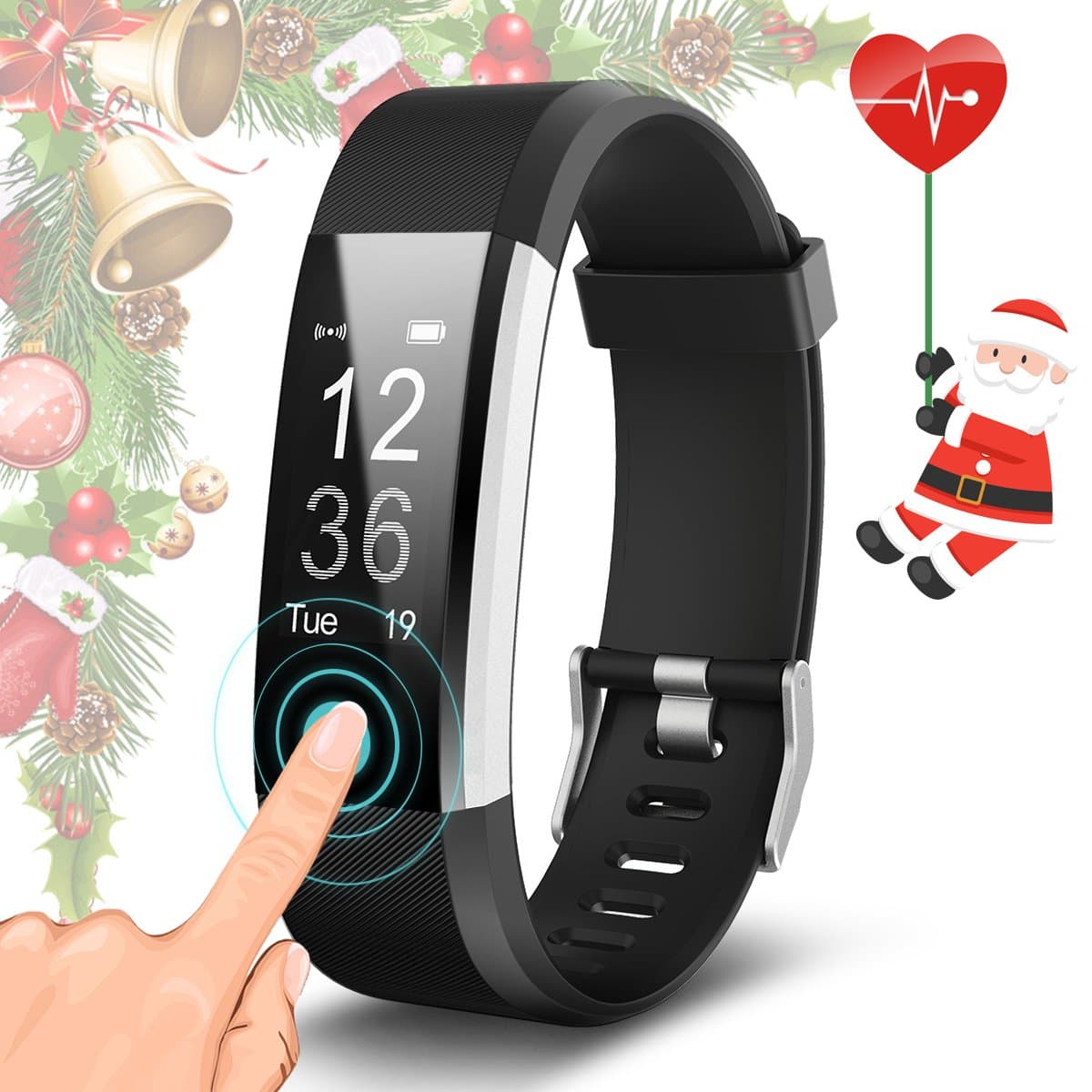 OterkinFengXun Fitness Tracker[Upgraded Version] Heart Rate Monitor Activity Tracker IP67 Waterproof,Smart Bracelet Multi-sport mode for Android & iOS Smartphone (Black)