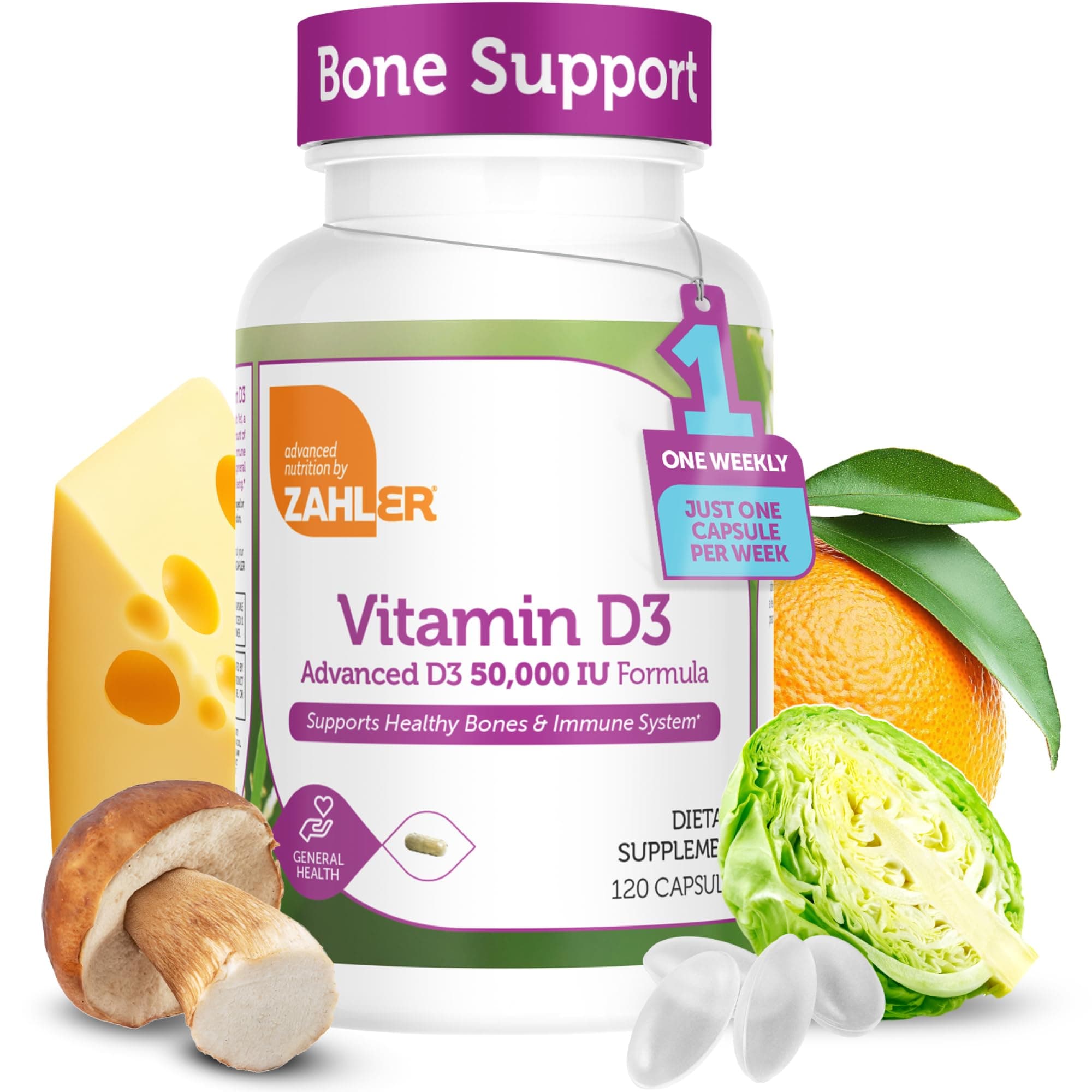 ZAHLER Vitamin D3 50,000IU Advanced Formula Targeting Vitamin D Deficiencies, 120 Capsules