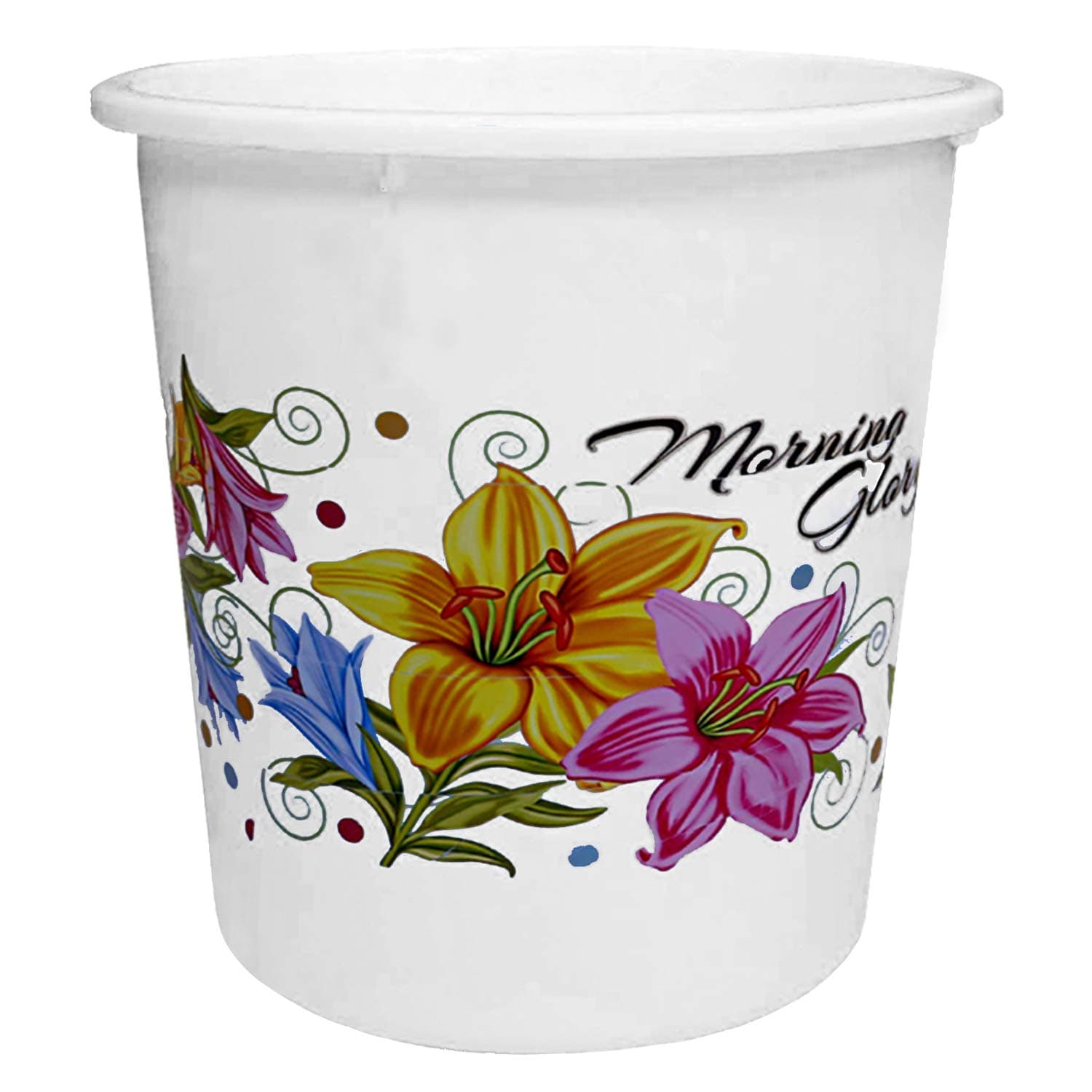 Kuber Industries Flower Print Plastic Garbage Waste Dustbin/Recycling Bin for Home, Office, Factory, 7 Liters (White)-KUBMART10894