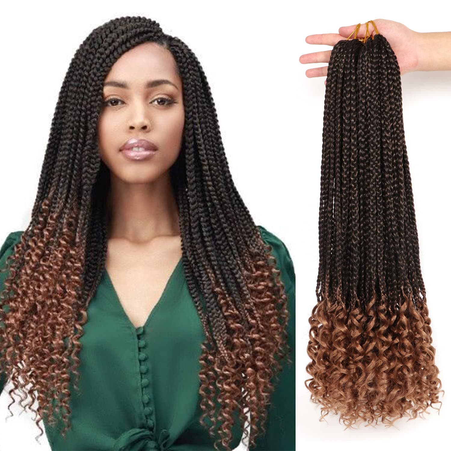 7 Packs/Lot Crochet Braids Box Braids Goddess Box Braids Crochet Hair with Curly Ends Braiding Hair Extension Crochet Hair Extensions for Black Women (18 Inch #T-27)