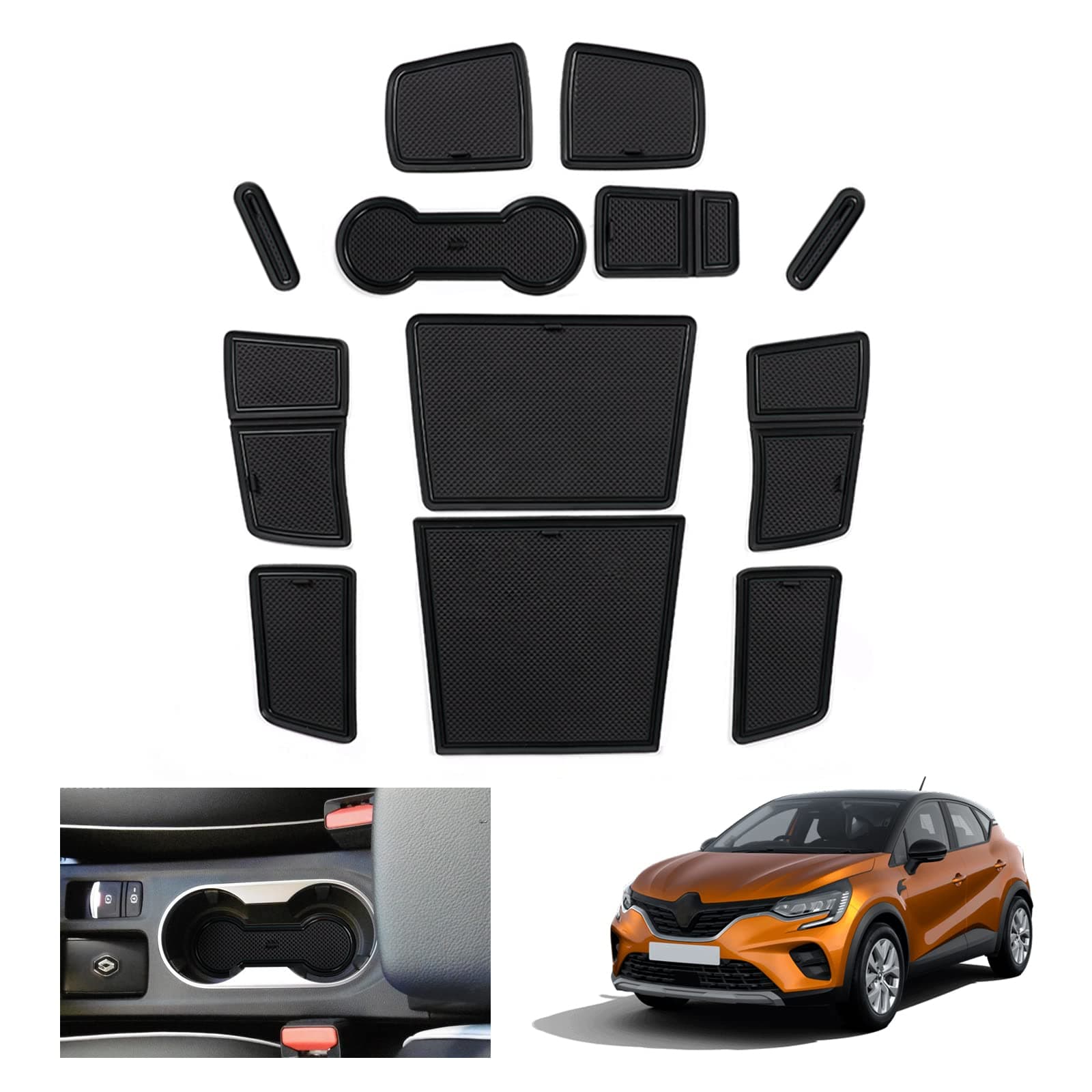 GAFAT Captur 2 | E-Tech | Hybrid 2020-2024 2025 Non-Slip Mats, Captur 2023 Rubber Mats Centre Console Drink Holder, Door Seam, Compatible with Captur 2 [Not for Handbrake]