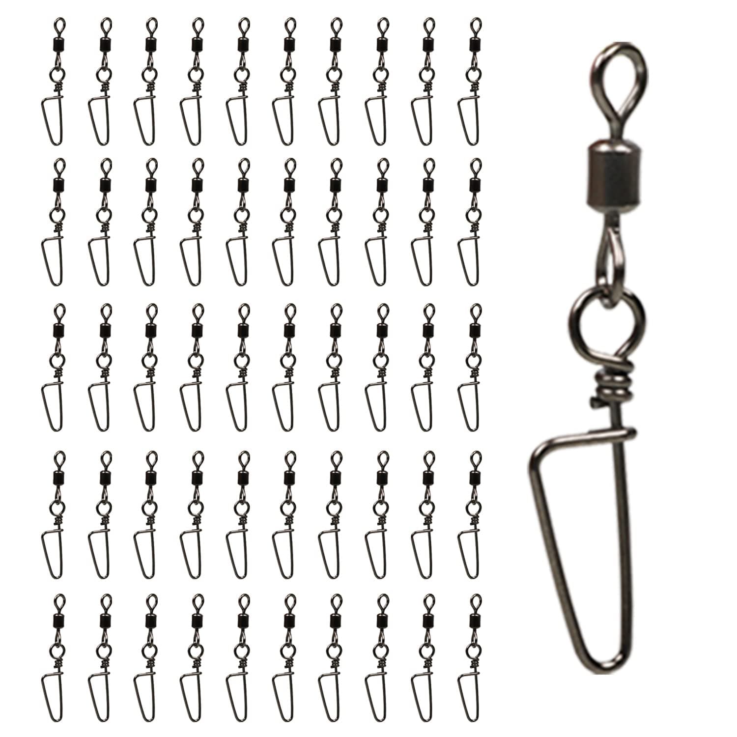 Sougayilang Fishing Rolling Swivel with Coast Lock Snap Stainless Steel Black Nickel Fish Swivels Line Connector-50Pcs